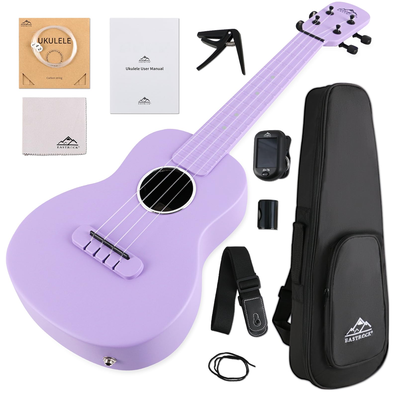 EASTROCK 23 Inch Carbon Fiber Electric Concert Ukulele Kit - Professional Ukelele for Kids, Students & Adults with Case, Strap, Capo & Strings (Purple) | Perfect for Beginners, Live Performances & Home Practice