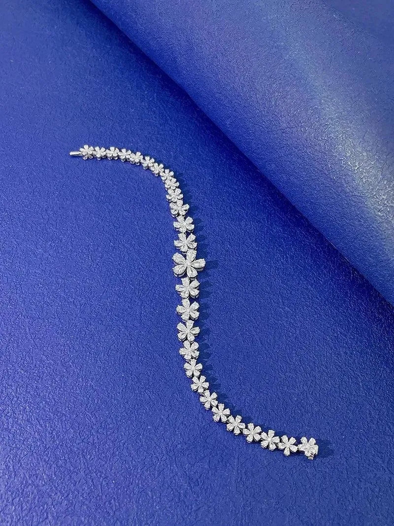 18K White Gold Diamond Bracelet for Women - Real Natural Diamonds, Romantic Flower Gradient Design, Luxury Jewelry Gift for Anniversary, Valentine's Day & Special Occasions