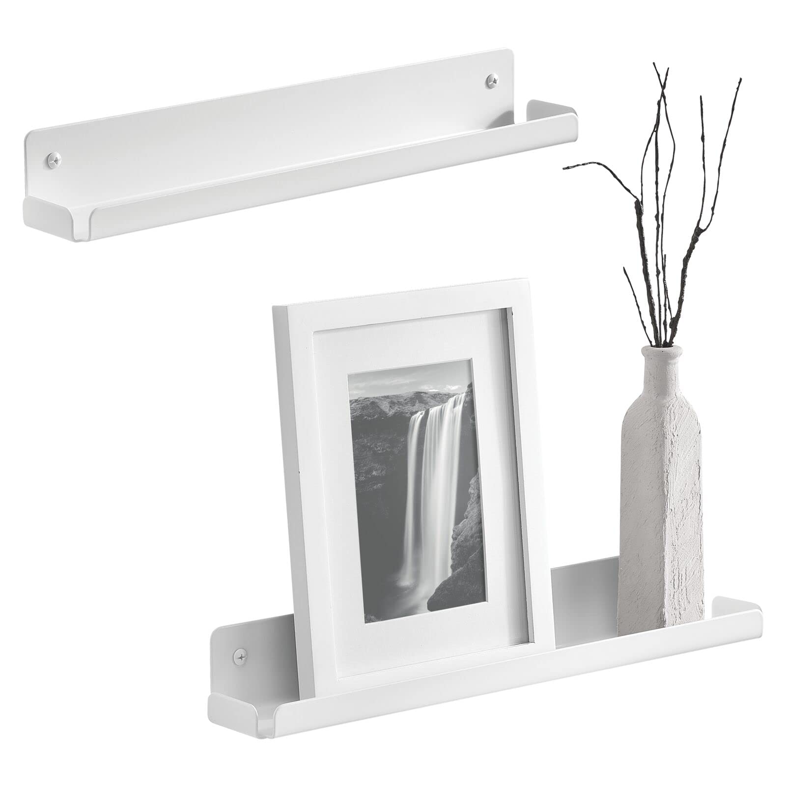 mDesign Metal Wall Mounted Basket Organizer - 2 Pack Rustic Storage Tray for Bathroom, Kitchen, Garage & Living Room | Mirri Collection Matte White | Perfect for Organizing Towels, Utensils & Household Items