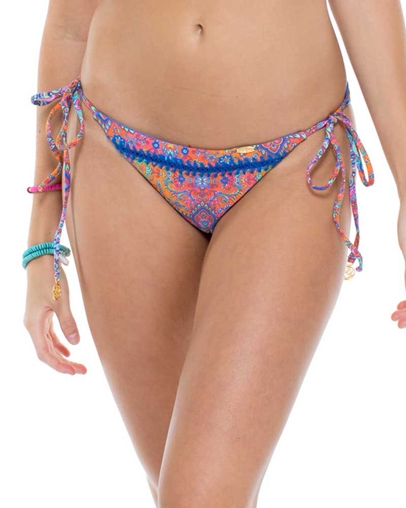 Luli Fama Candela Stitched Ruched Brazilian Tie Side Bikini Bottom - Sexy High Cut Swimwear for Beach & Pool Vacations