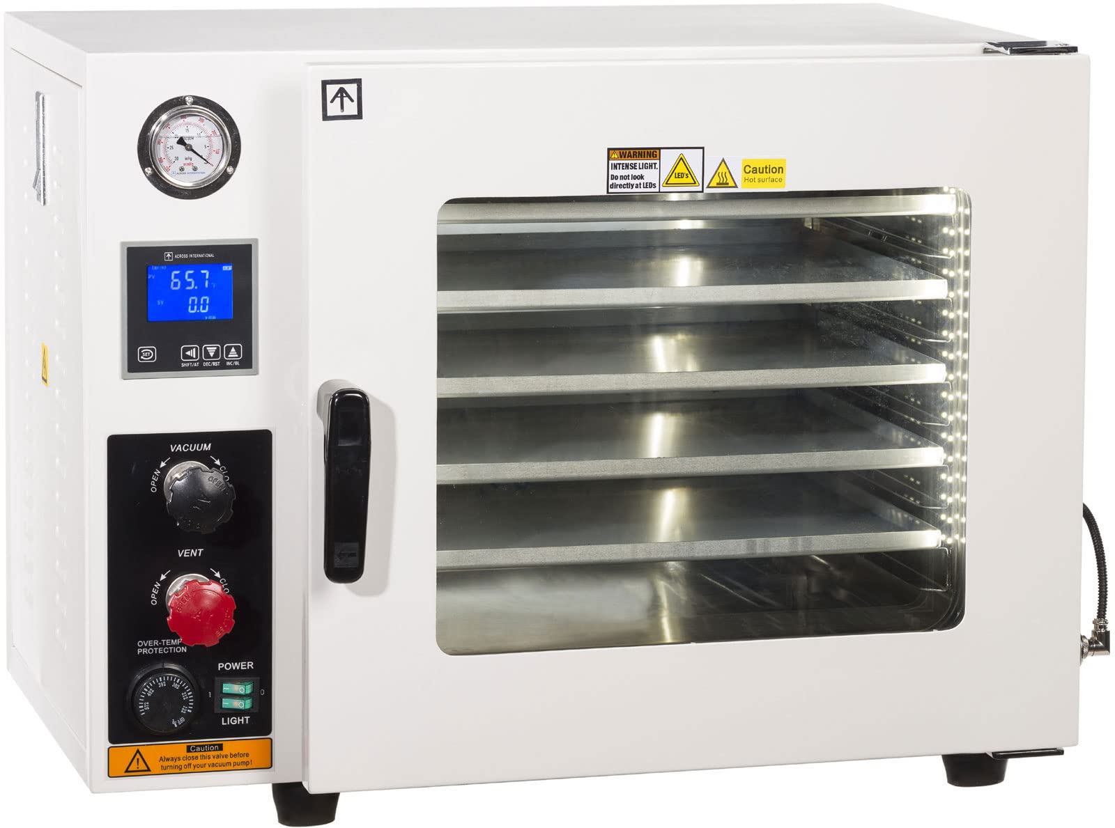5-Sided 1.9 Cu Ft Stainless Steel Vacuum Oven with LED Light & Compact Pump - Perfect for Resin Curing, Food Dehydration, and Lab Experiments