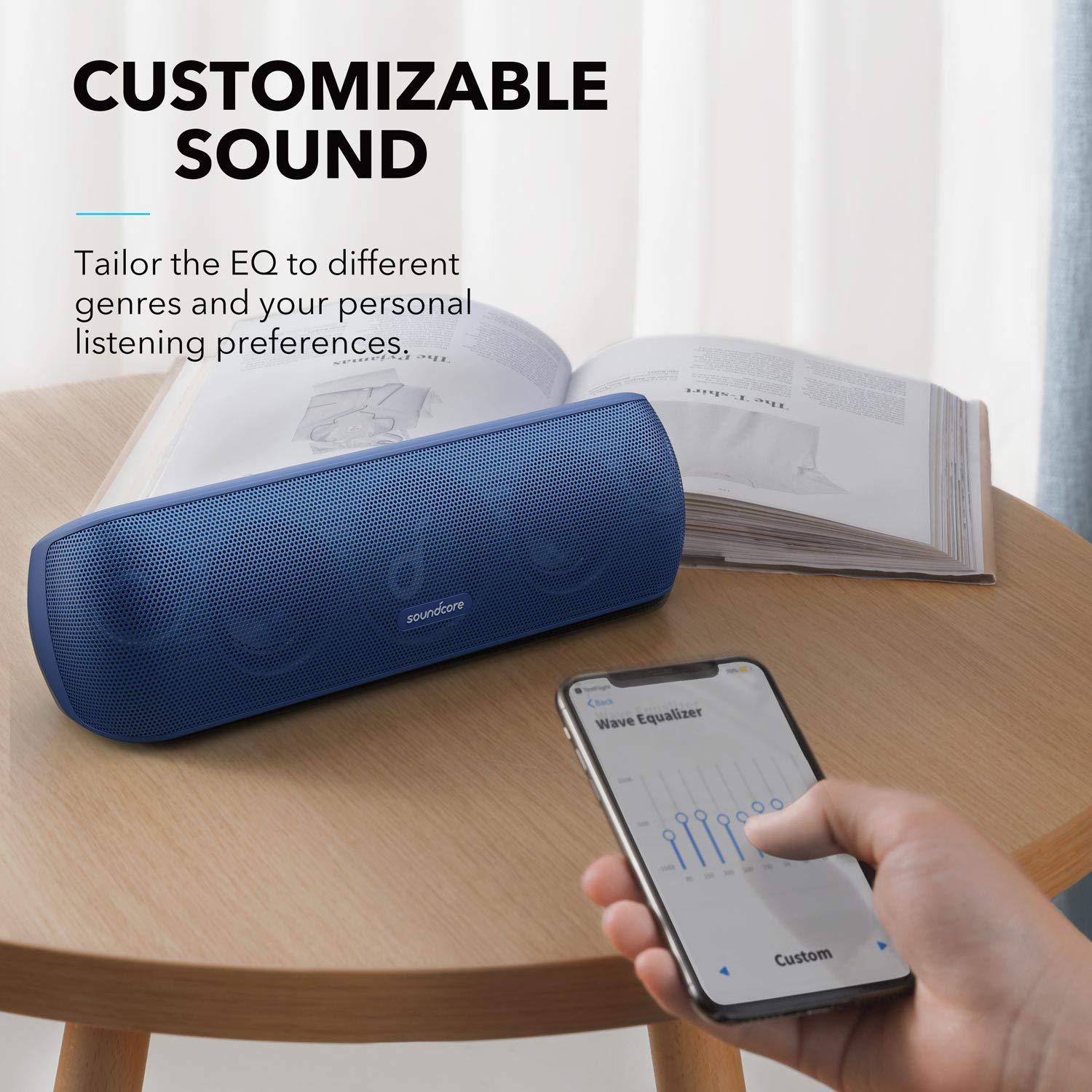 Anker Soundcore Motion+ Bluetooth Speaker - 30W Hi-Res Audio, Enhanced Bass & Treble, Wireless HiFi with App Control, Custom EQ, 12H Playtime, IPX7 Waterproof, USB-C (Renewed, Blue) - Perfect for Outdoor Adventures, Pool Parties & Home Entertainment