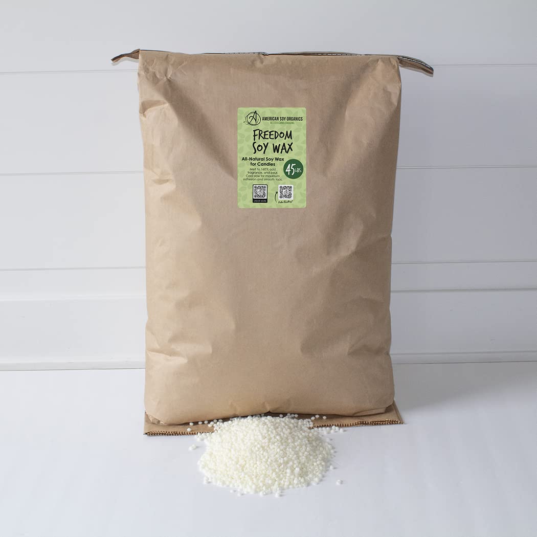 Premium Soy Wax Beads for Candle Making - 45 lb Bulk Natural Freedom Soy Wax (Microwavable) - Ideal for DIY Candles, Wax Melts & Home Fragrance Projects - American Soy Organics Candle Making Supplies