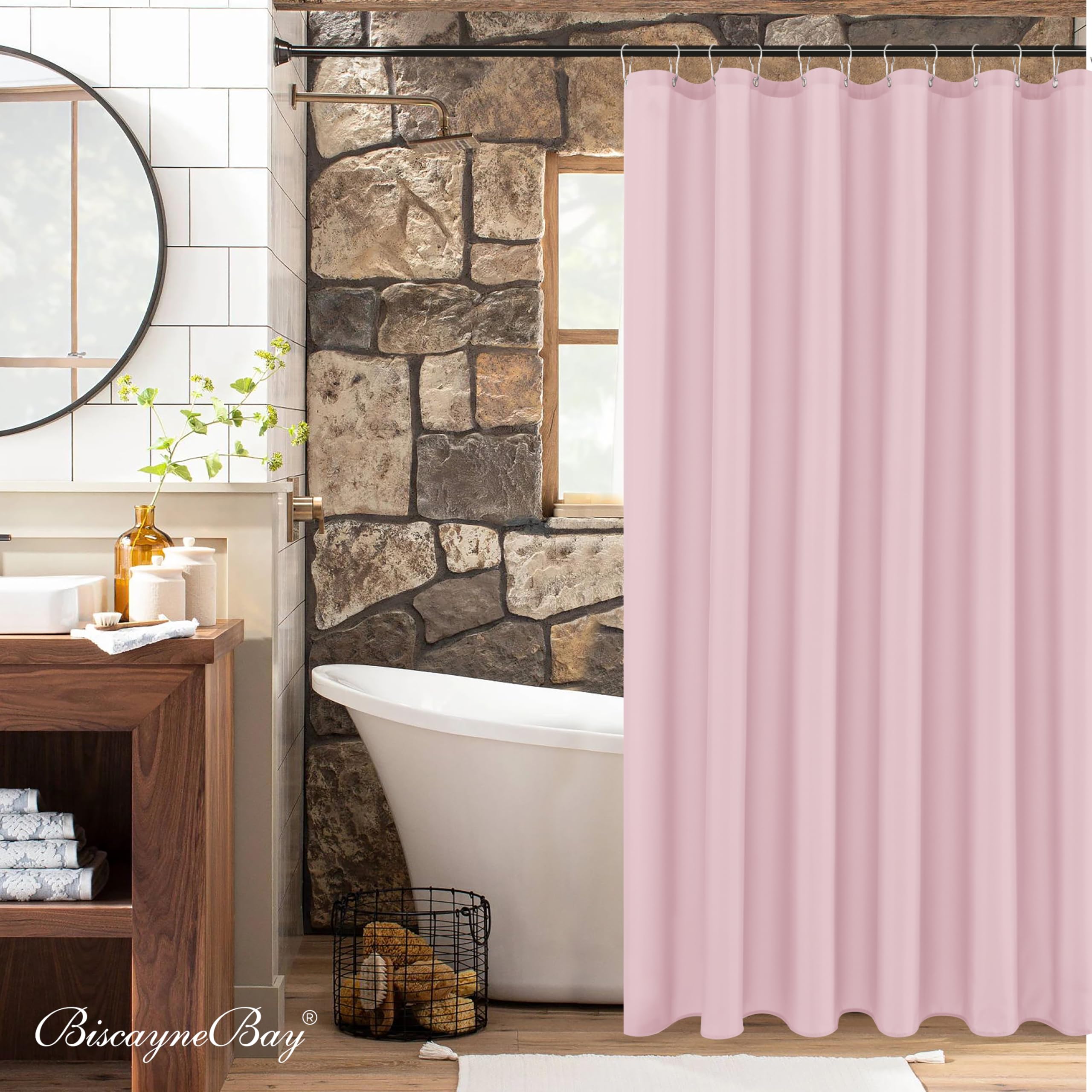 Premium 72x72 Inch Waterproof Pink Shower Curtain Liner - Hotel Quality Fabric, Rust-Resistant Grommets & Weighted Bottom for Bathroom - Machine Washable - Perfect for Home, Apartment, and Vacation Rental Bathrooms