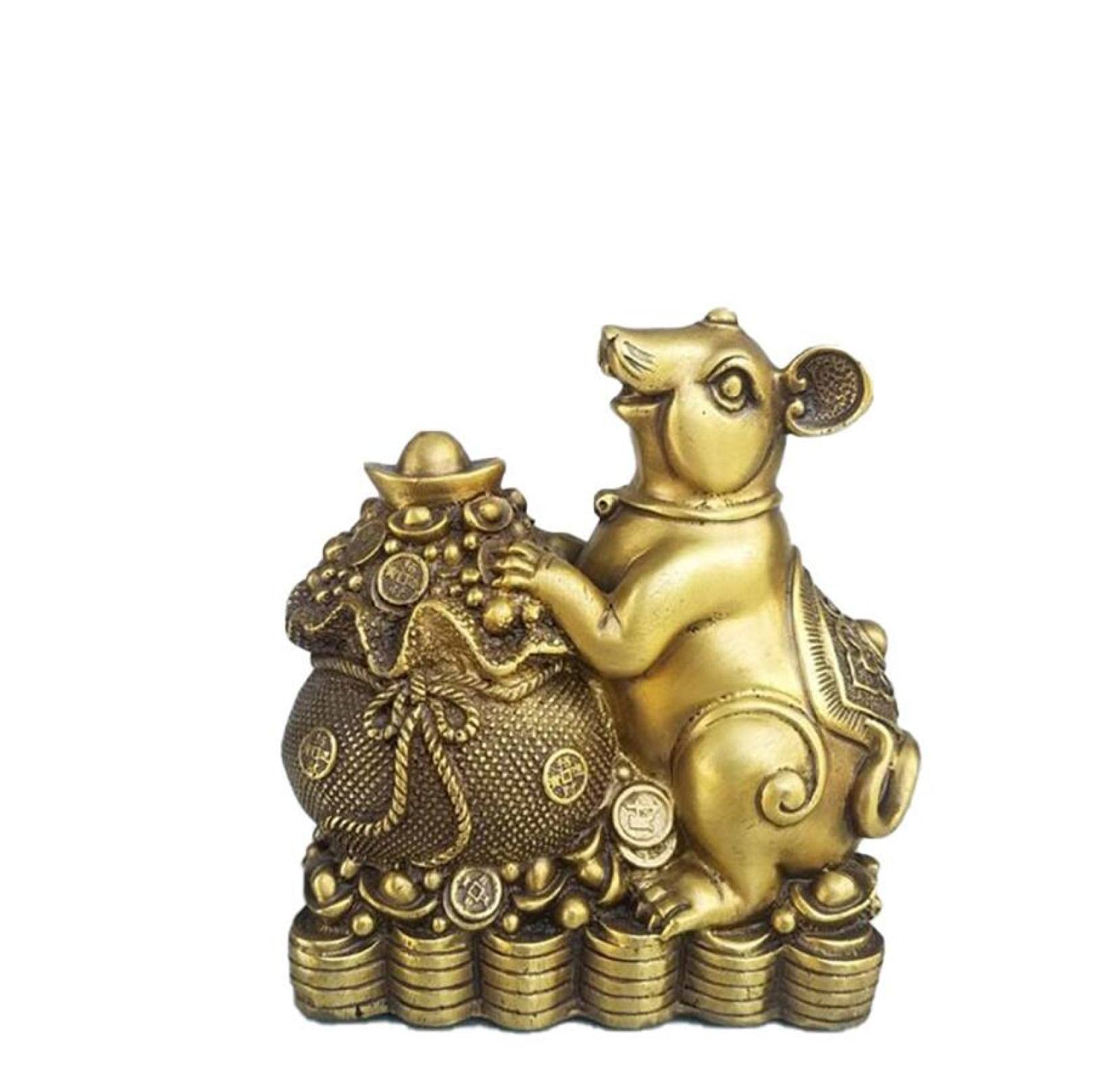 Chinese Feng Shui Money Cornucopia Mouse Brass Statue - Wealth & Fortune Collectible Figurine for Home Office Desk Decor | Perfect for New Year Gifts & Table Centerpiece Decoration