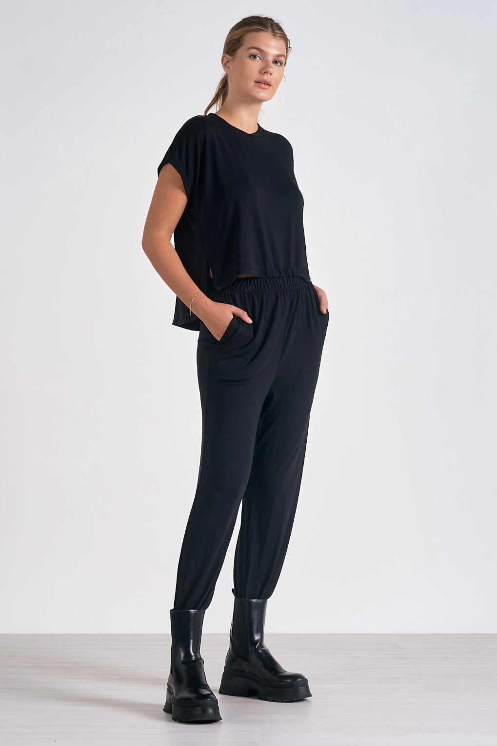 Black T-Shirt Jogger Jumpsuit for Women & Men - Comfortable Casual Outfit for Running, Yoga, and Lounge Wear