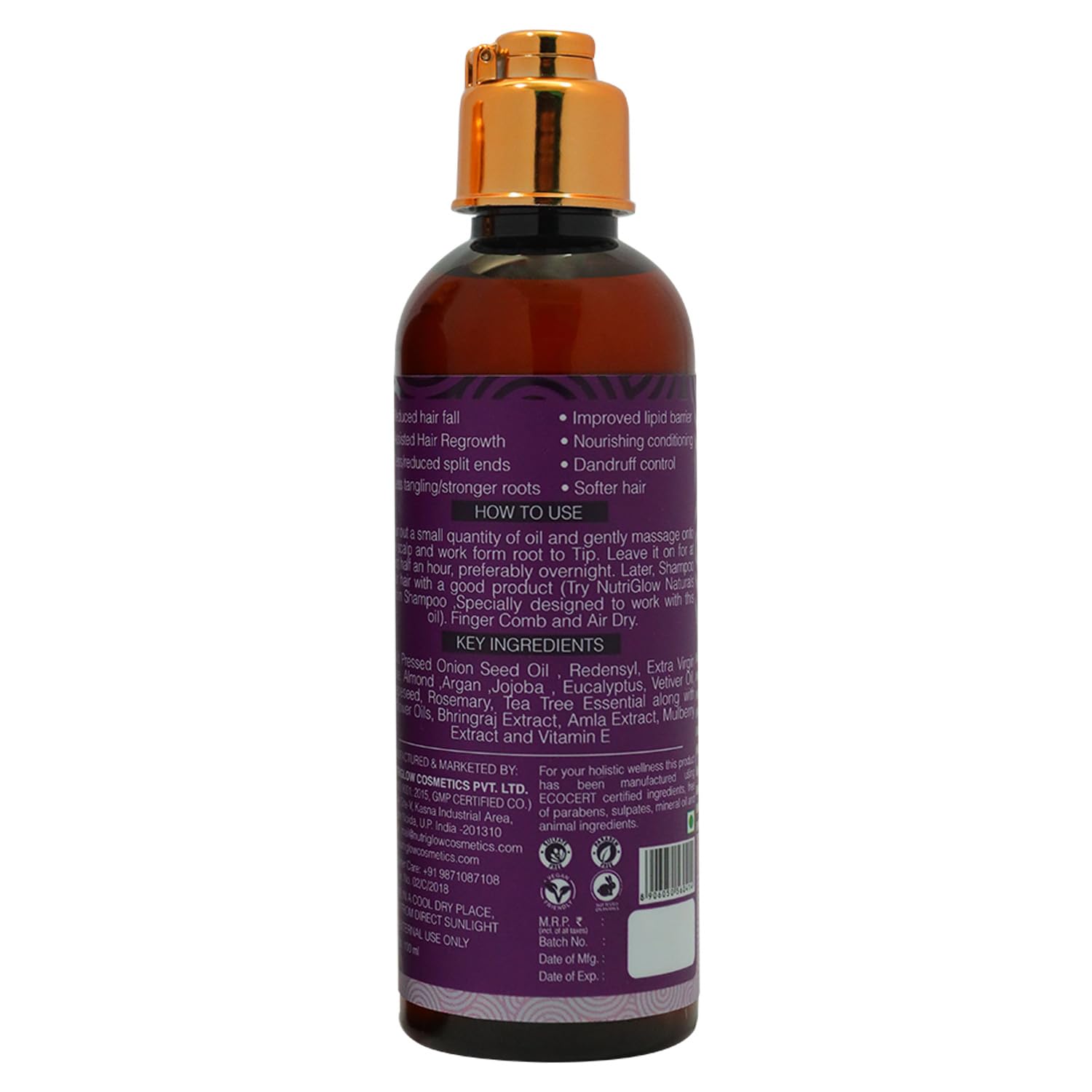 NutriGlow NATURAL'S Red Onion Seed Hair Oil for Hair Growth & Fall Control - Anti-Dandruff Treatment for Stronger, Healthier Hair - 100ml Bottle - Perfect for Daily Scalp Massage & Overnight Hair Care