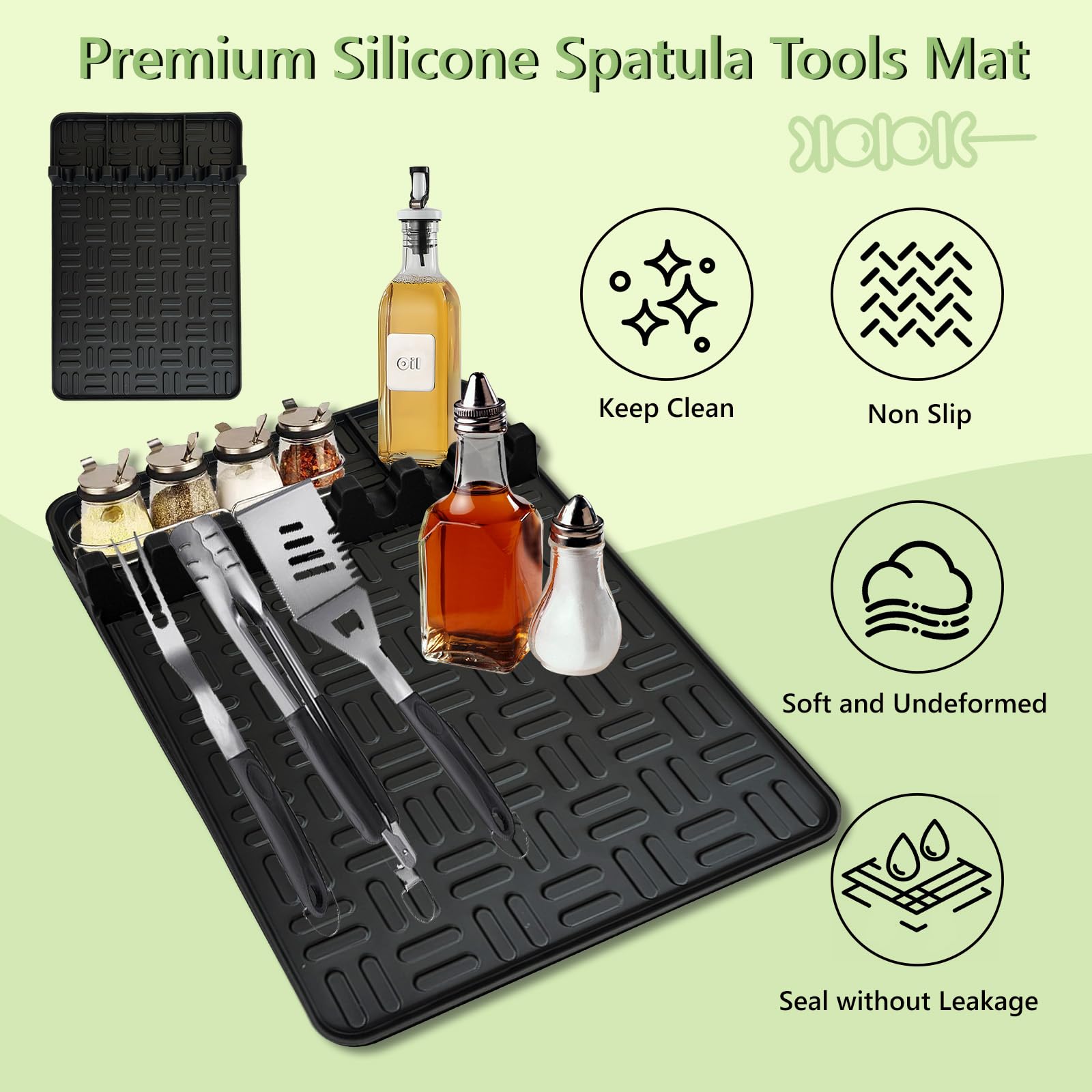 2PCS Large Silicone Griddle Tools Mat with Drip Pad - 15.35