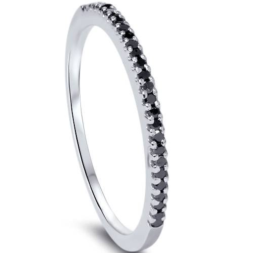 1/6ct Treated Black Diamond Stackable Wedding Ring - 10k White Gold for Women, Engagement & Anniversary Jewelry Gift - Perfect for Stacking, Everyday Wear & Special Occasions