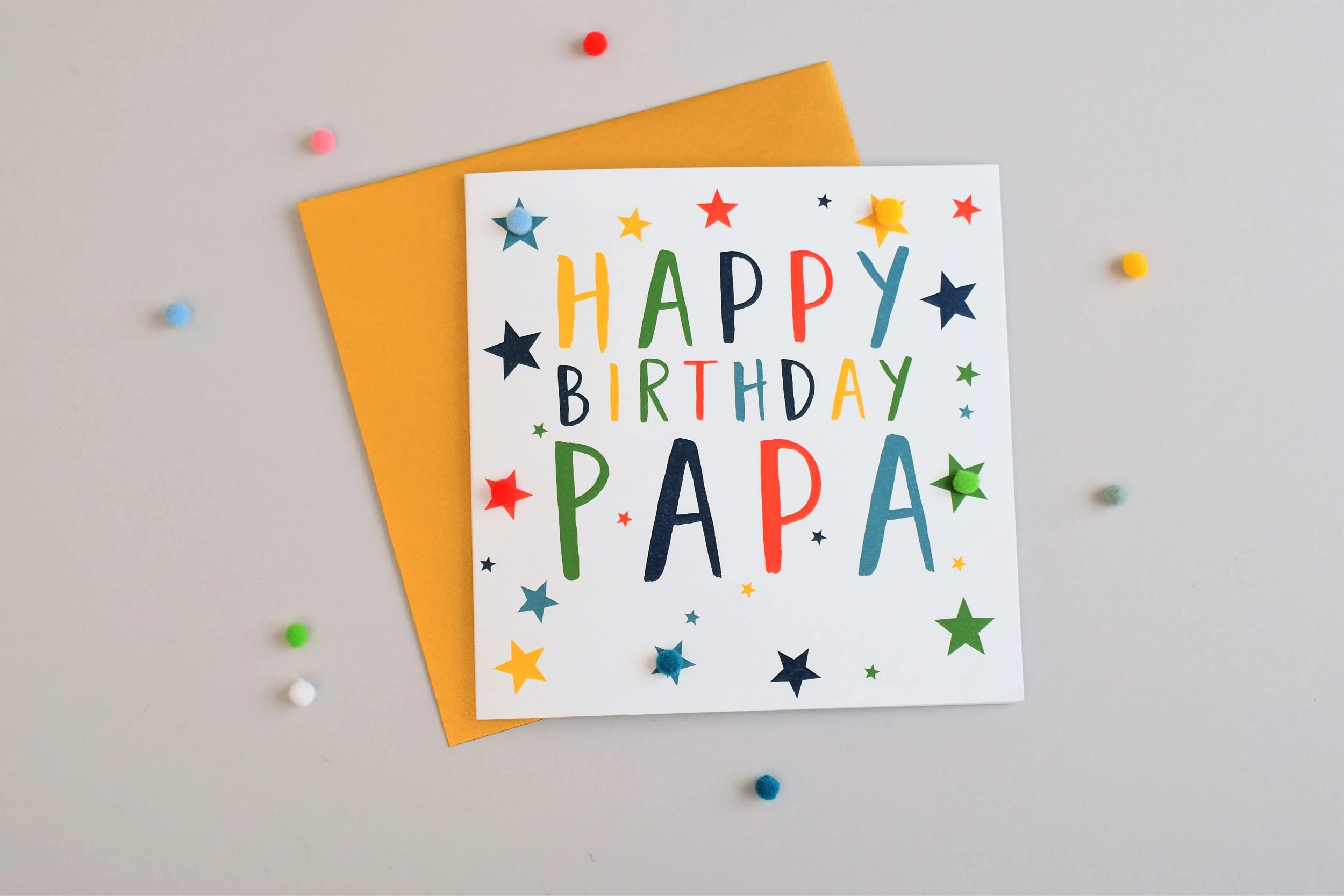 Happy Birthday Card for Dad with Colorful Pom Pom Stars - Perfect for Father's Birthday, Anniversary & Special Occasions