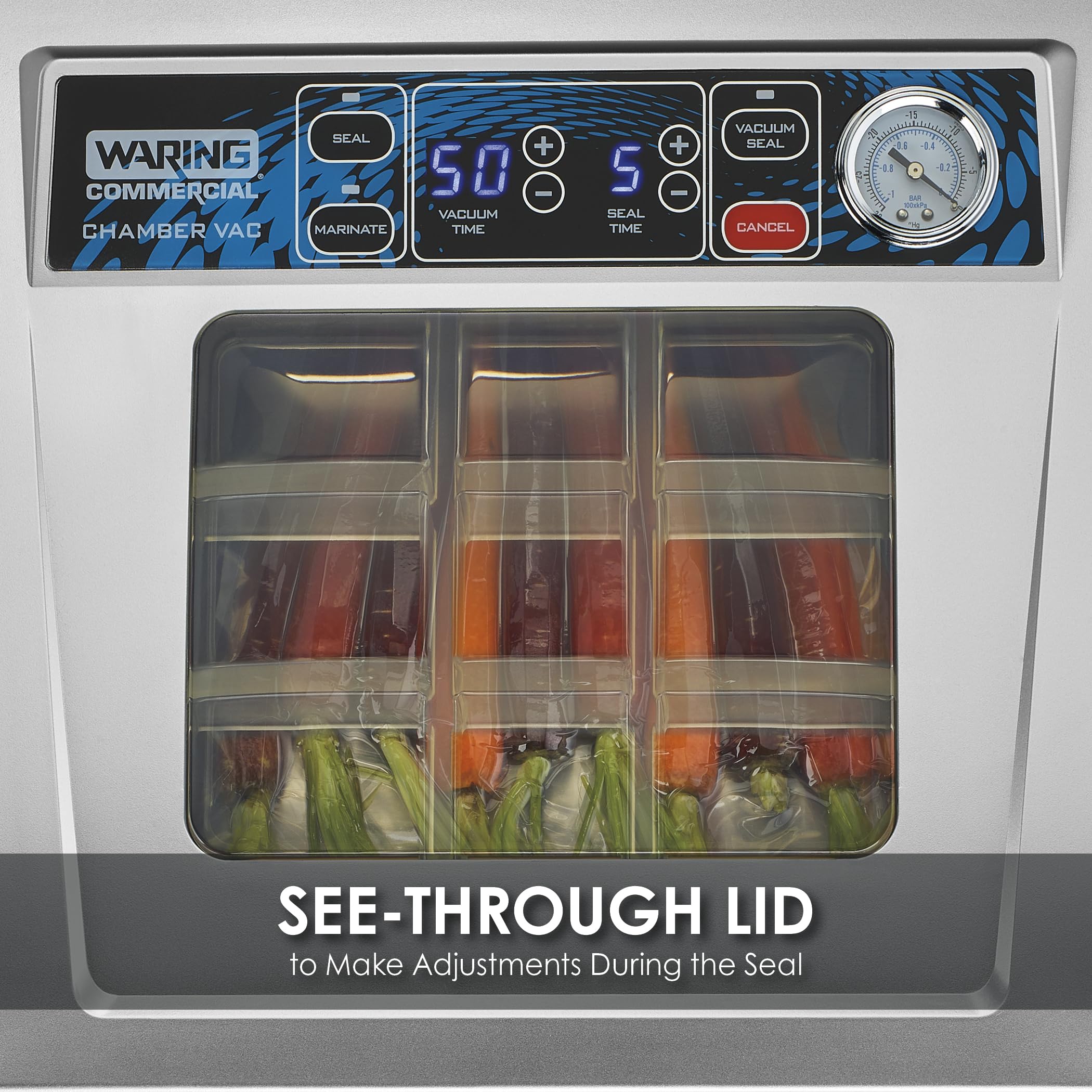 Waring Commercial WCV300 Vacuum Sealer - 2 Gallon Capacity, Silver | Food Preservation for Home & Restaurant Use | Perfect for Sous Vide, Meal Prep & Long-Term Storage