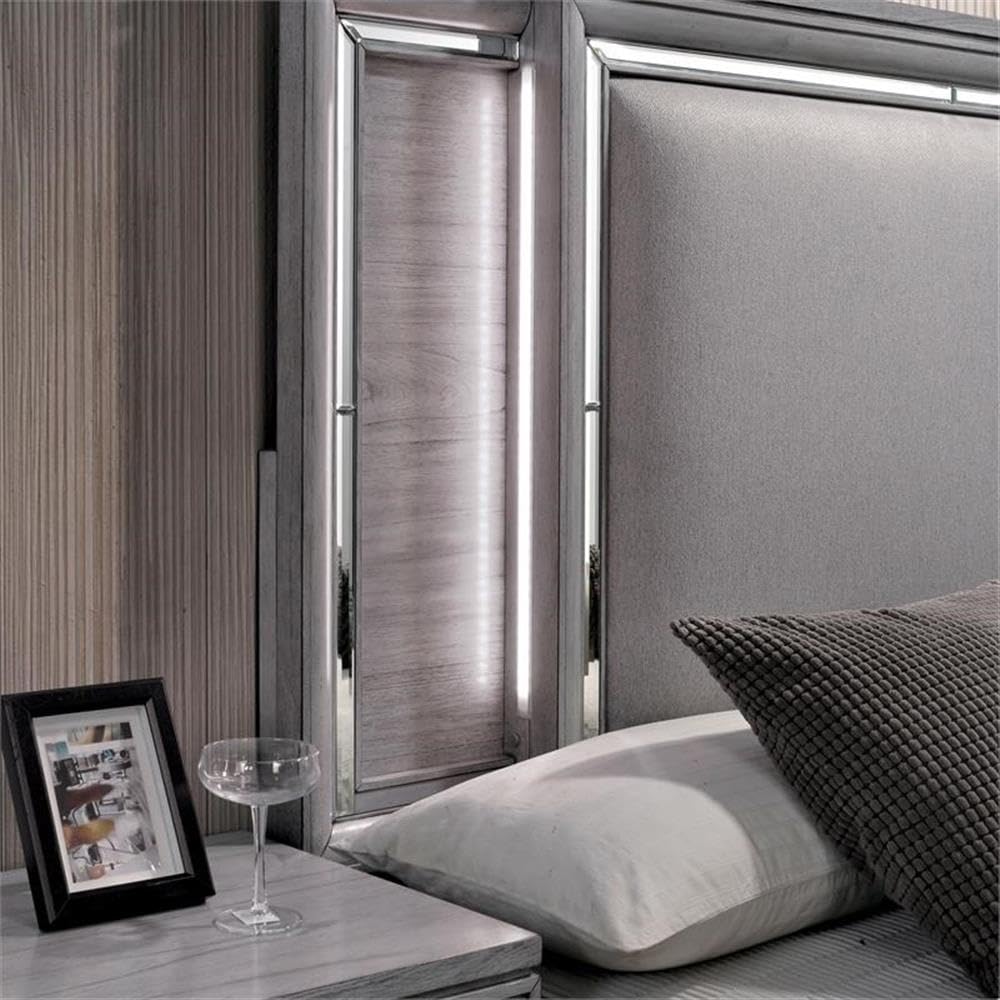 Furniture of America Hariston Wood Queen Bed Frame with Built-in LED Lights - Light Gray Finish for Modern Bedroom Decor | Perfect for Master Bedrooms, Guest Rooms & Contemporary Home Styling