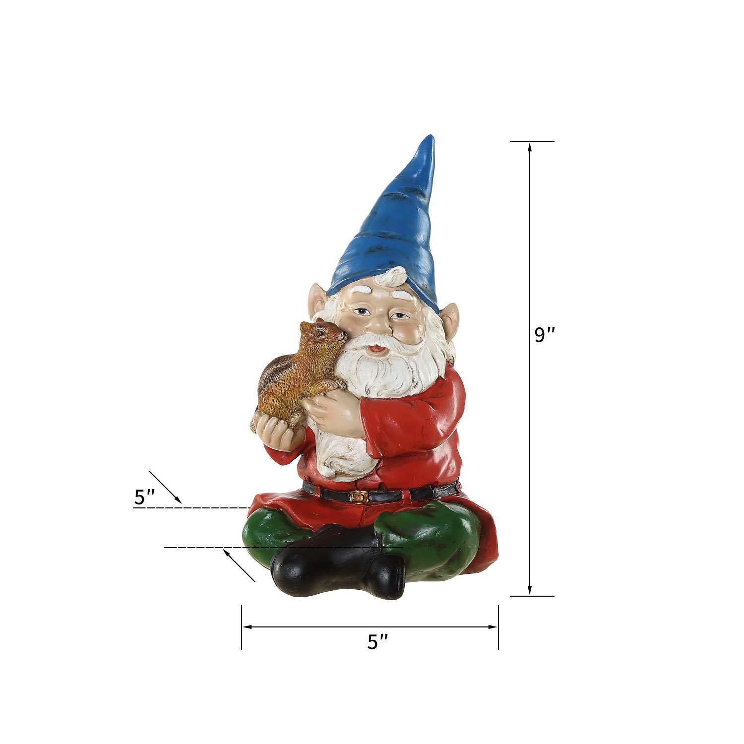 Garden Gnome Statue with Squirrel - Outdoor Resin Decor for Patio, Lawn & Garden - Weatherproof Yard Ornament for Home & Garden Decoration (Perfect for Fairy Gardens, Backyard Displays & Landscape Accents)