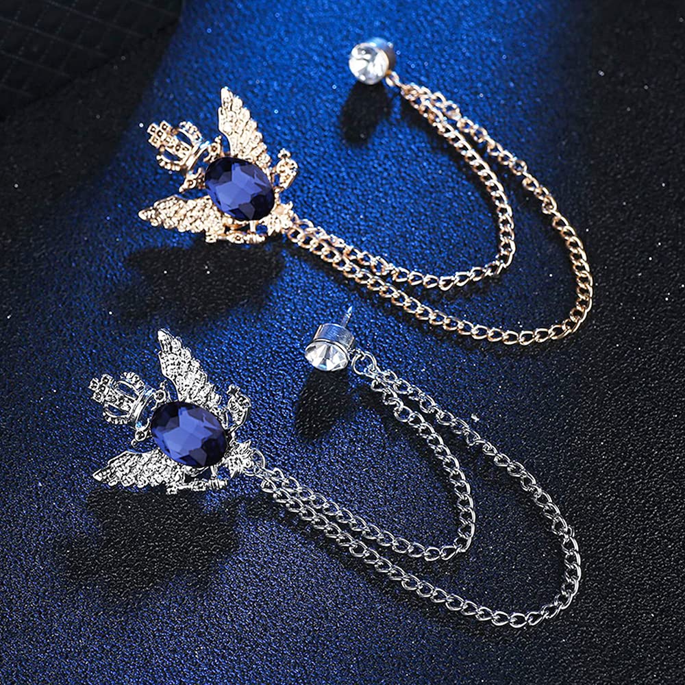 Xihuimay 2-Piece Men's Wedding Brooch Set - Elegant Rhinestone Crystal Bridegroom Lapel Pin for Suits, Tuxedos & Formal Attire - Gold, Silver & Blue Options - Perfect for Weddings, Banquets, Prom & Special Occasions