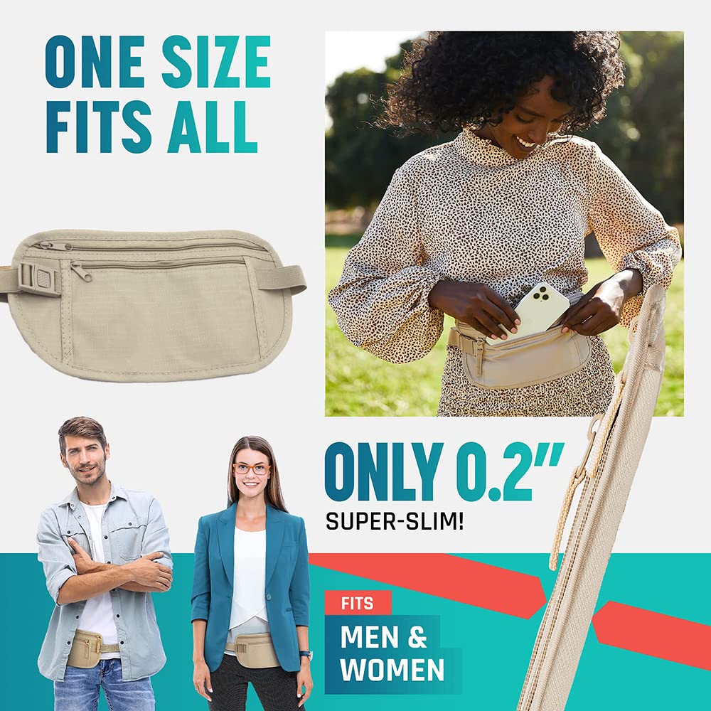 Anti-Theft Travel Money Belt - RFID Blocking Hidden Passport Holder & Waist Wallet for Men & Women | Secure Under Clothes Pouch for Money, Cards, Keys | Perfect for Airports, Sightseeing & International Travel