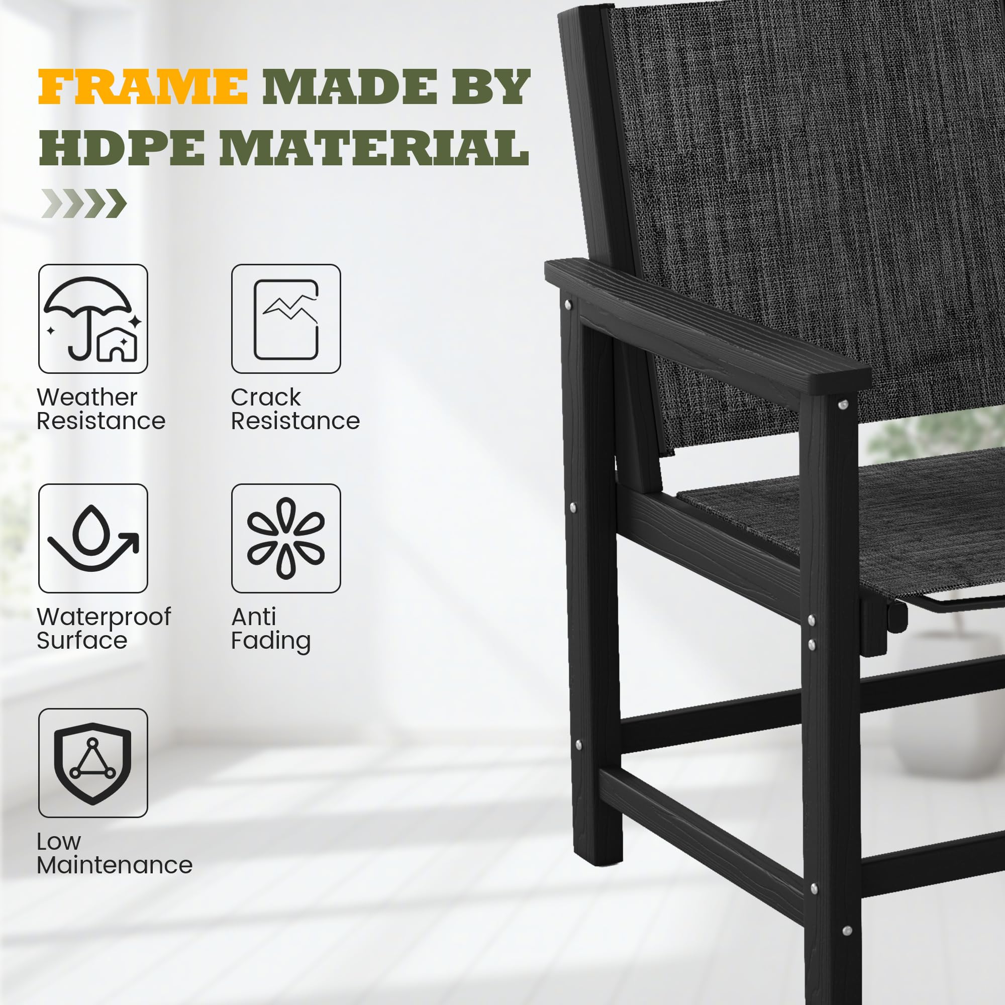 **UDPATIO HDPE Outdoor Chairs Set of 2 – All-Weather Patio Dining Chairs for Poolside, Deck, Garden & Backyard – Durable & Comfortable**