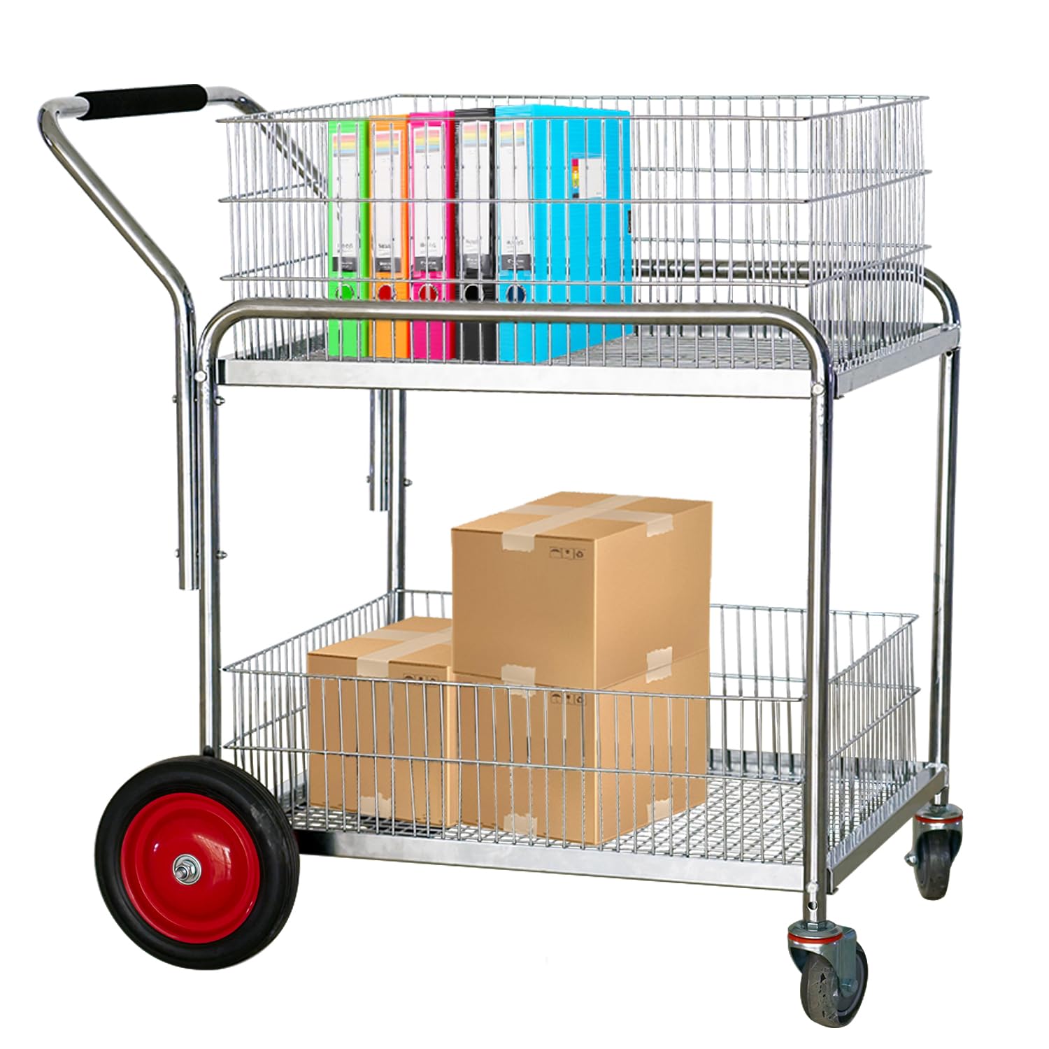 DIYTuning Deluxe Mail Office File Cart - Heavy Duty 250 LB Capacity with Upper & Lower Baskets | Multi-Purpose Utility Cart for Grocery Shopping, Laundry, Kitchen, Restaurant & Office Use