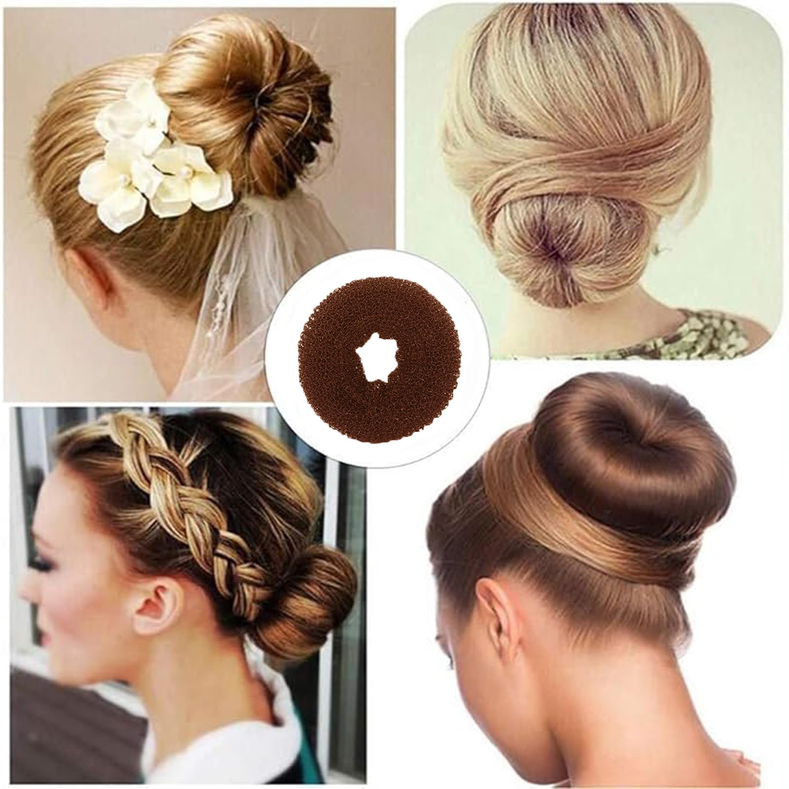 10 Pcs Hair Bun Maker Set - Donut Bun Maker for Women & Kids (5 Medium & 5 Small) with Elastic Hair Ties & Hair Pins - Light Brown - Perfect for Ballet, Dance, Work & Everyday Hairstyles
