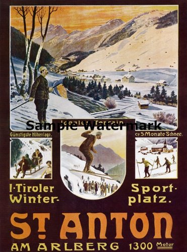 Vintage Ski St Anton Austria Winter Sports Poster - 16x22 Inch Retro Skiing Art Print for Home & Office Decor - Perfect for Ski Enthusiasts & Alpine Theme Rooms
