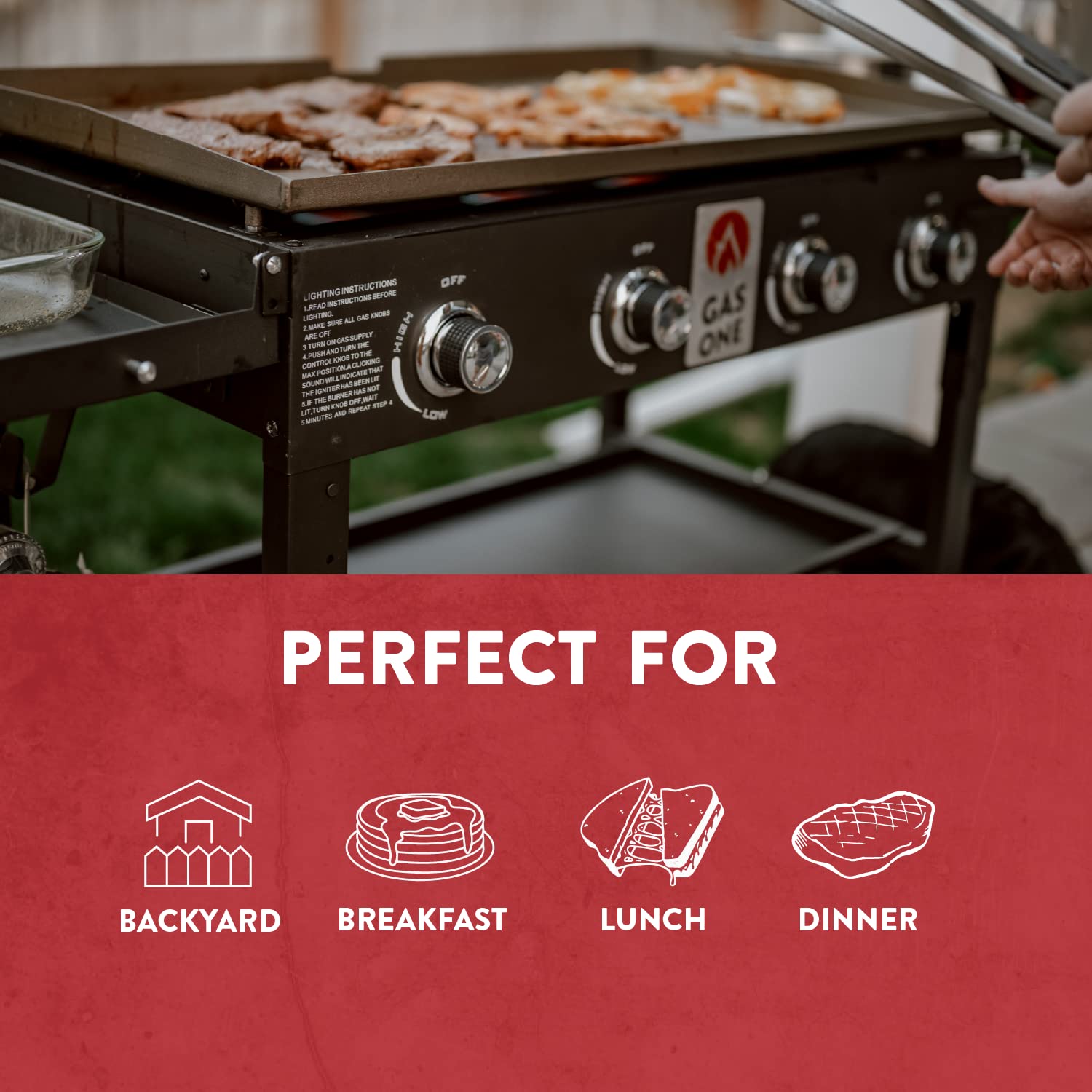 Gas One 36-Inch Flat Top Propane Grill Griddle - Foldable 4-Burner Outdoor Cooking Station with Pre-Seasoned Surface & Side Shelves - Professional Black Griddle for Backyard BBQ, Tailgating & Camping