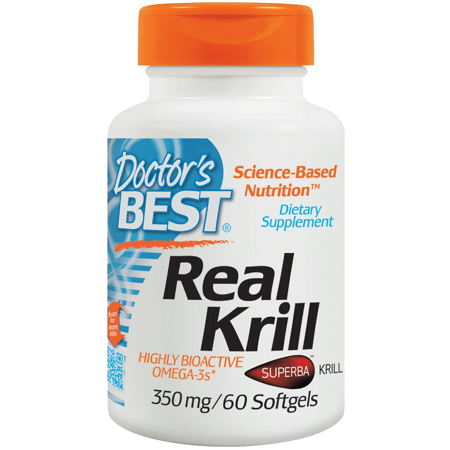 Doctor's Best Real Krill Oil 350mg - 60 Softgels | Premium Omega-3 Supplement for Heart, Brain & Joint Health | Supports Cognitive Function & Cardiovascular Wellness