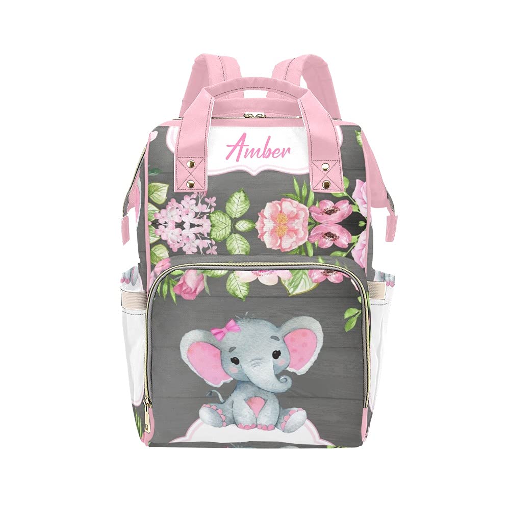 **Personalized Pink Elephant Diaper Backpack - Waterproof Baby Nursing Bag for Travel, Daycare & Outings - Cute Baby Shower Gift for Moms**    *(Use Case: Perfect for moms on-the-go, hospital visits, park trips, and everyday essentials storage.)*