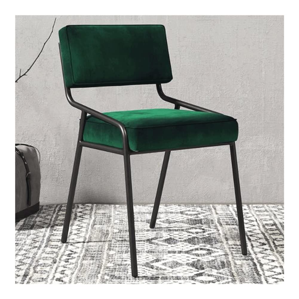 Square Dining Chair with Metal Frame & Flannel Seat - Sponge Cushion Office Chair, Leisure Makeup Chair - Black & Green - Perfect for Home Dining, Office Work & Beauty Salon