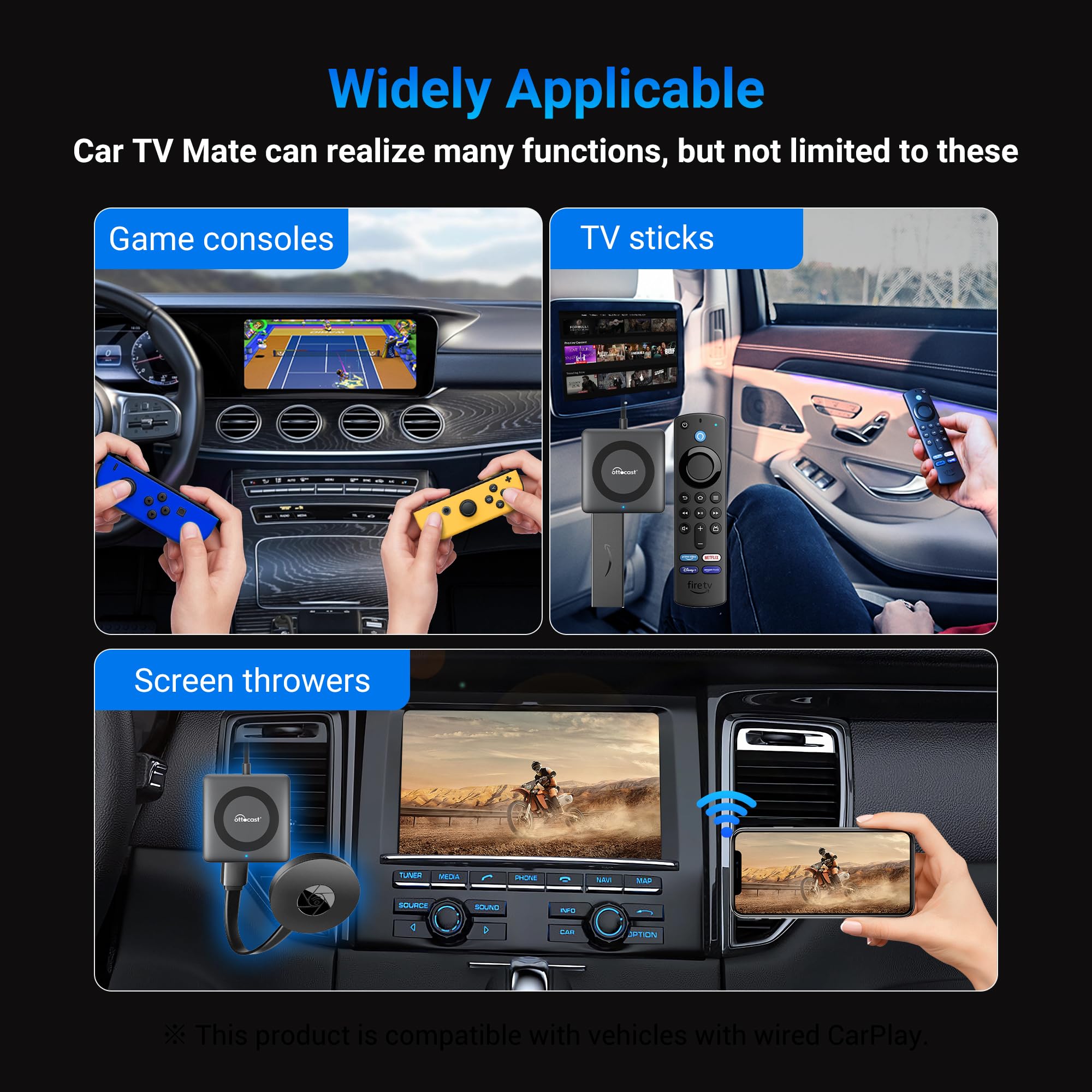 OTTOCAST Car TV Mate Pro Wireless CarPlay Adapter for Apple iPhone - Fire TV Stick Converter for Cars - Watch YouTube, Netflix, Prime Video on Car Screen - Plug & Play - Fast & Stable Streaming - Perfect for Road Trips & Commuting