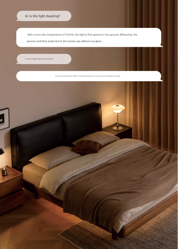 Solid Black Walnut Wood Leather Upholstered Suspended Bed with LED Lighting - Perfect for Modern Bedroom, Guest Room, and Luxury Home Decor
