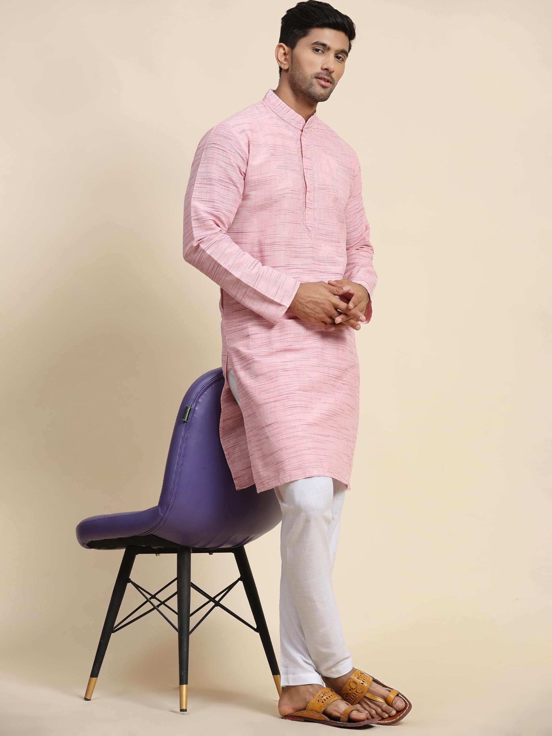 SKAVIJ Men's Embroidered Cotton Blend Kurta Pajama Set | Traditional Indian Ethnic Wear for Men | Perfect for Weddings, Festivals & Cultural Events