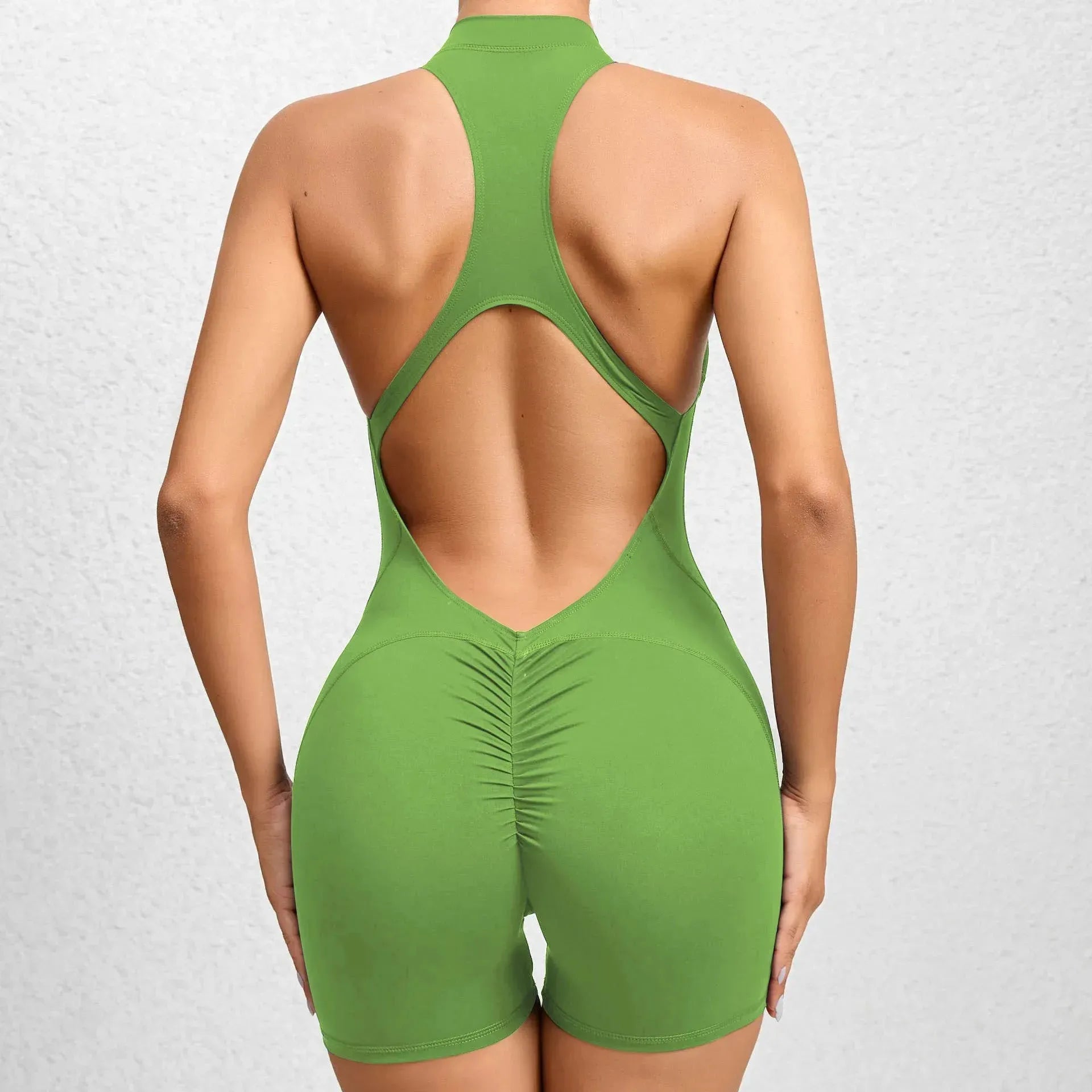 New V Back Scrunch Sports Jumpsuit for Women - Sleeveless Gym Romper with Zipper, Yoga Bodysuit & One Piece Workout Suit | Perfect for Yoga, Gym, Running & Fitness Training