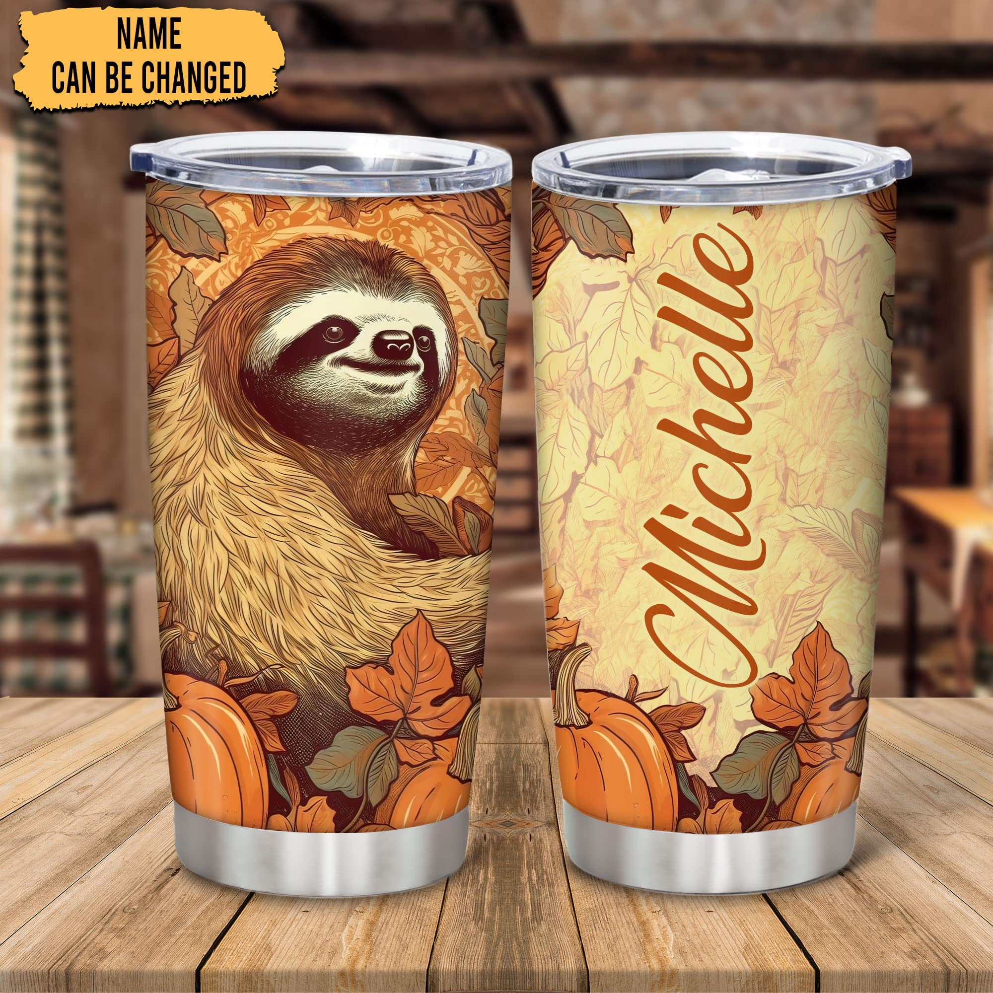 Personalized Sloth Stainless Steel Tumbler 20oz with Lid - Custom Name Floral Sloth Lover Gift for Women & Girls - Perfect for Birthday, Christmas, Office & Travel