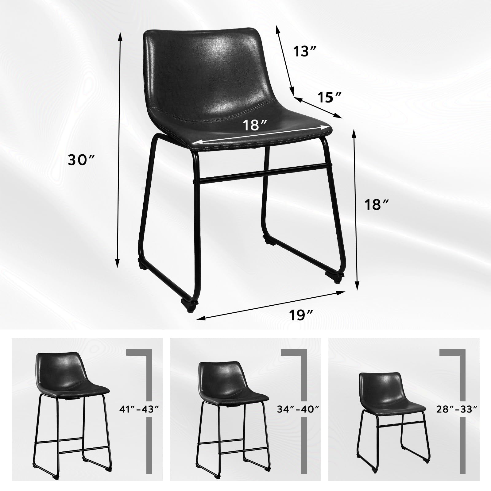 LEMBERI Faux Leather Dining Chairs Set of 2 - 18 Inch Modern Kitchen & Dining Room Chairs with Backrest, Metal Legs & Comfortable Upholstered Seat - Perfect for Small Spaces, Breakfast Nooks & Contemporary Home Decor