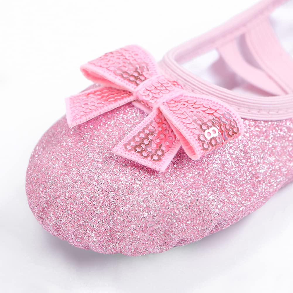 WYHDY Girls Ballet Shoes - Split Sole Glitter Dance Flats for Toddlers & Kids | Perfect for Ballet Class, Recitals & Dance Performances