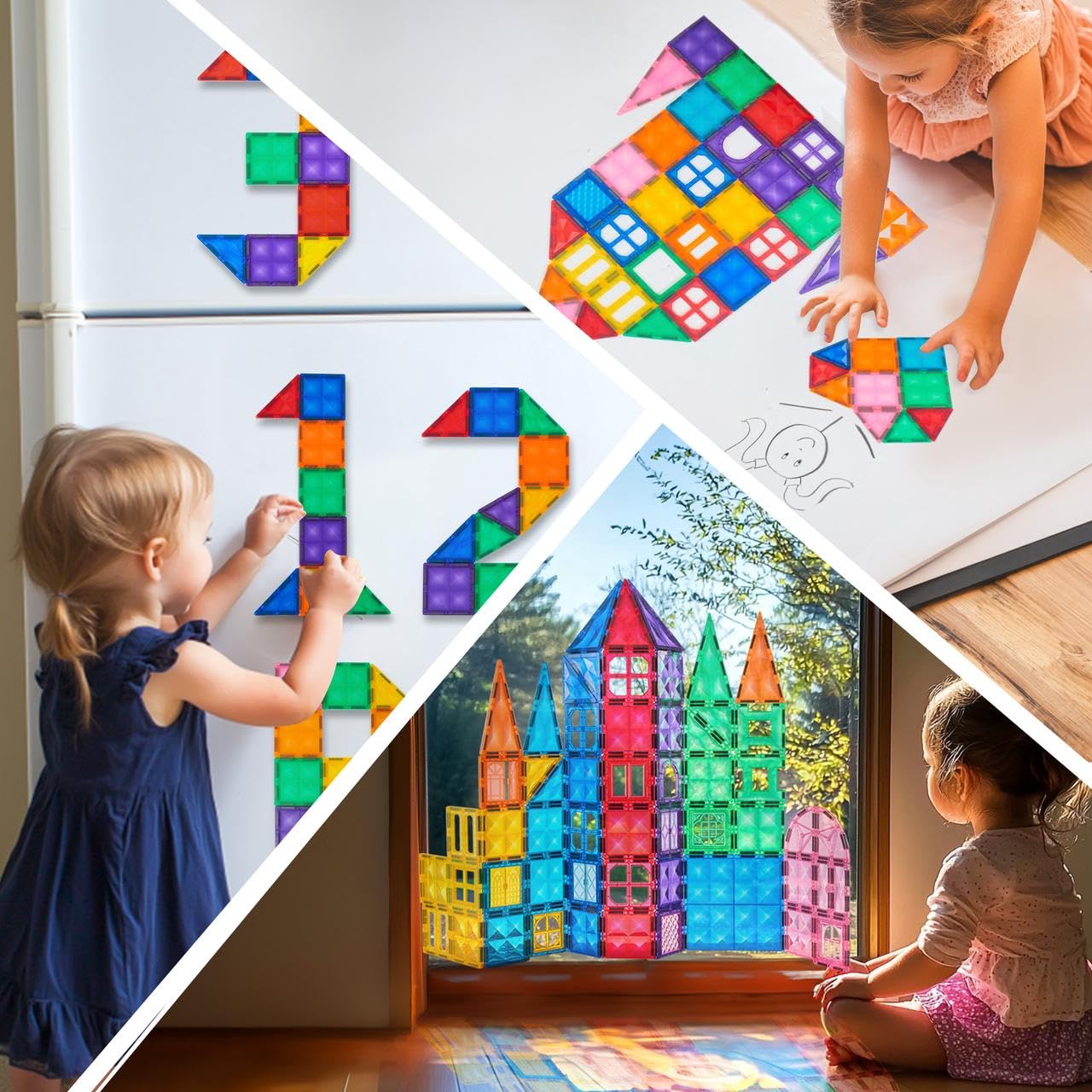 SYNCFUN 110PCS Magnetic Building Blocks for Kids - STEM Educational Construction Toys with 3D Vehicle Tiles - Sensory Learning Toys for 3 4 5 6 7 Year Old Boys & Girls - Perfect Birthday Gift for Creative Play & Early STEM Development
