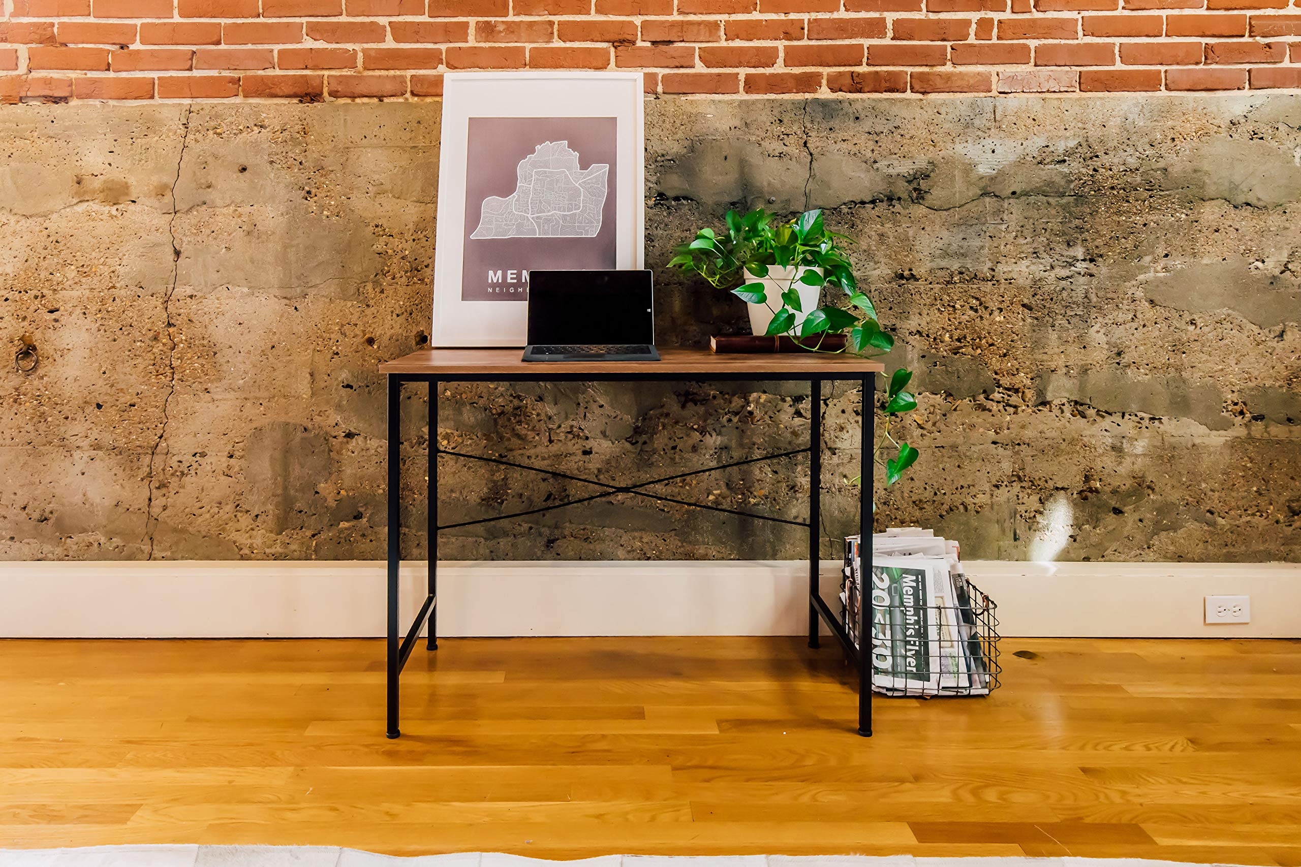 OneSpace Bellamy Classic Oak Computer Desk - Modern Home Office Desk for Work & Study, Durable Wooden Writing Table with Spacious Work Surface, Perfect for Small Spaces & Remote Work