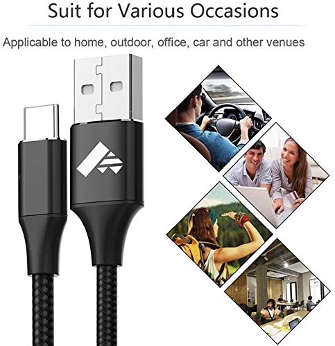 Fast Charging USB C Cable 2M - Durable Braided Type C Charger Lead for Samsung Galaxy S21/S20/S10/S9/S8, Note 8/9/10, A Series (A11-A90), Huawei P20/P30, Sony Xperia XZ - Perfect for Home, Office & Travel Charging