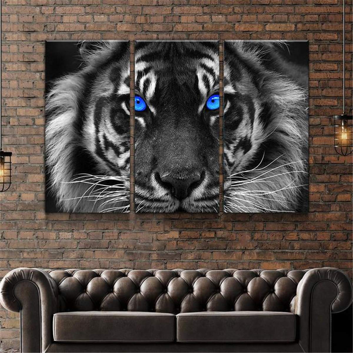 JESC 3 Panel Blue Eyes Tiger Canvas Wall Art - Black & White Animal Painting for Living Room & Bedroom Decor - Stretched Wooden Frame Ready to Hang (22x16 Inches) - Perfect for Modern Home, Office & Gift Giving