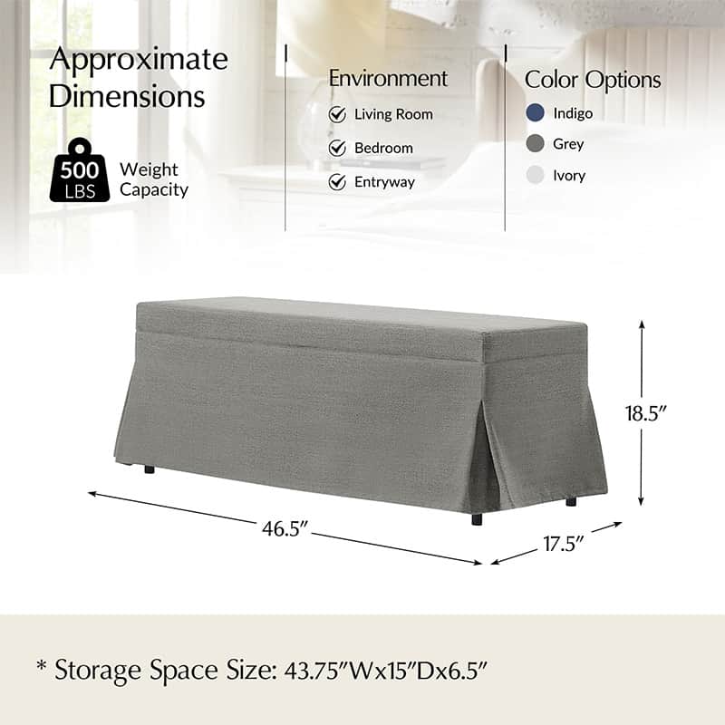 Zenobia Bench with Hidden Shoe Storage & Removable Slipcover - Entryway Seating with Storage for Shoes, Hats & Accessories - Perfect for Hallway, Bedroom or Mudroom Organization
