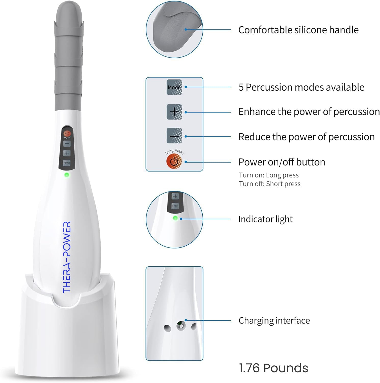 EVERTONE THERA POWER - Premium Massage Gun for Muscle Recovery & Pain Relief - Deep Tissue Percussion Therapy for Athletes, Gym Workouts & Home Use