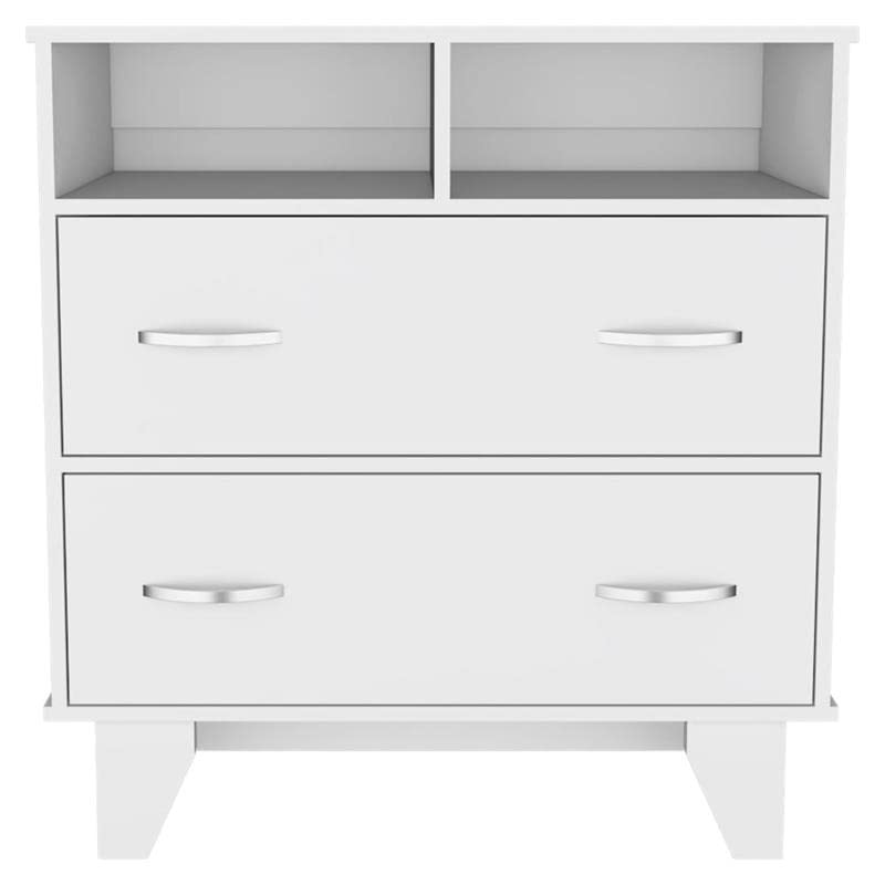 TUHOME Portanova 2-Drawer Dresser - White Engineered Wood Nightstand for Bedroom, Nursery or Living Room Storage Furniture