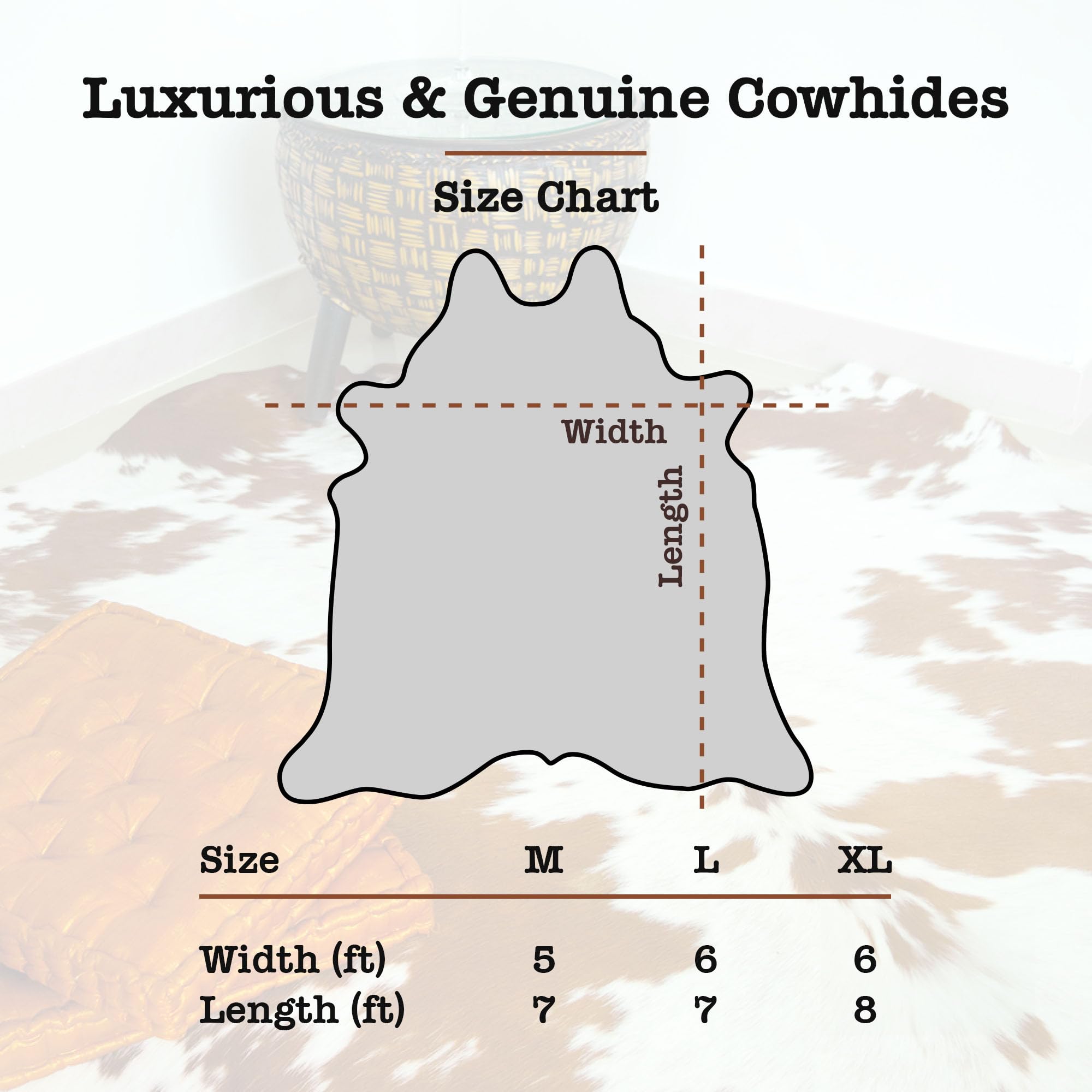 Authentic Brown & White Cowhide Rug - Genuine Natural Leather Hide Rugs for Living Room, Bedroom & Rustic Home Decor - Soft Durable Cow Skin Rug for Floor, Wall Decor & Cozy Interior Design