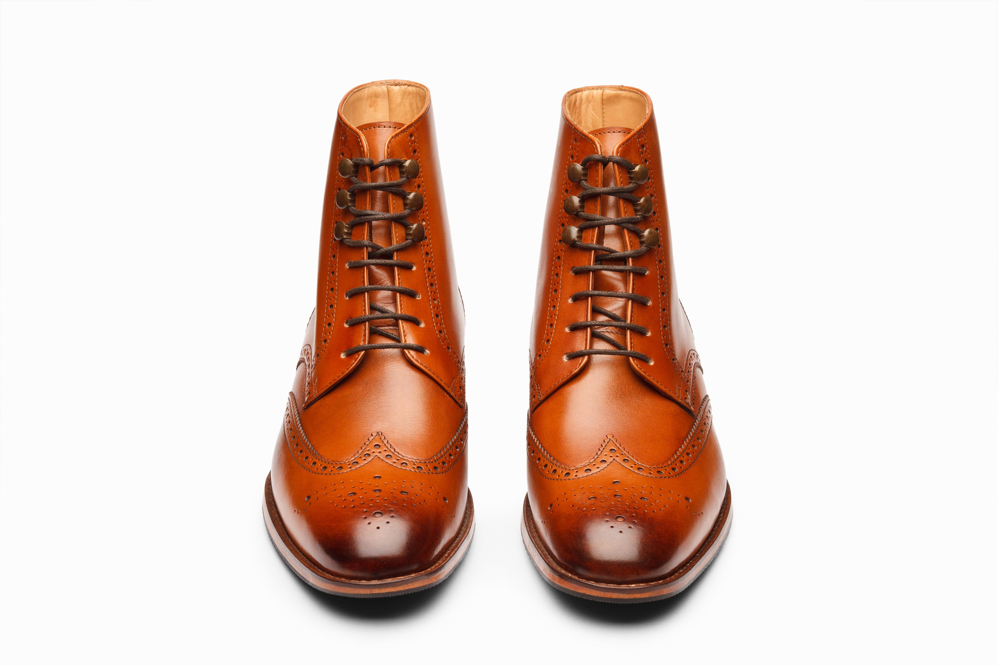 Premium Leather Wingtip Brogue Boots for Men - Classic Tan Oxford Style Dress Shoes - Perfect for Business, Formal Events & Office Wear