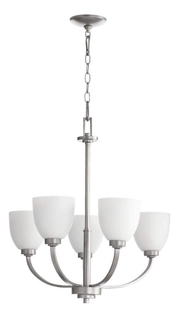 5-Light Satin Opal Glass Chandelier with Classic Nickel Finish - Perfect for Dining Room, Bedroom, or Entryway Lighting
