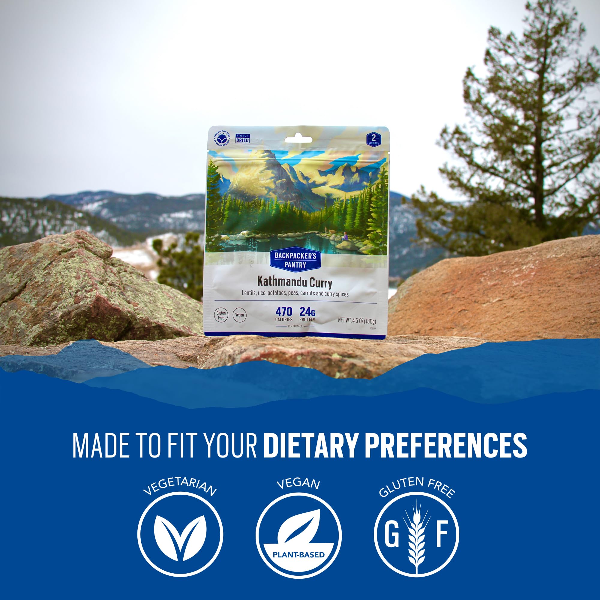 Backpacker's Pantry Kathmandu Curry - Freeze Dried Backpacking & Camping Food - High Protein Vegan Meal (24g Protein) - Gluten-Free Emergency Food Supply - Perfect for Hiking, Camping & Survival Situations