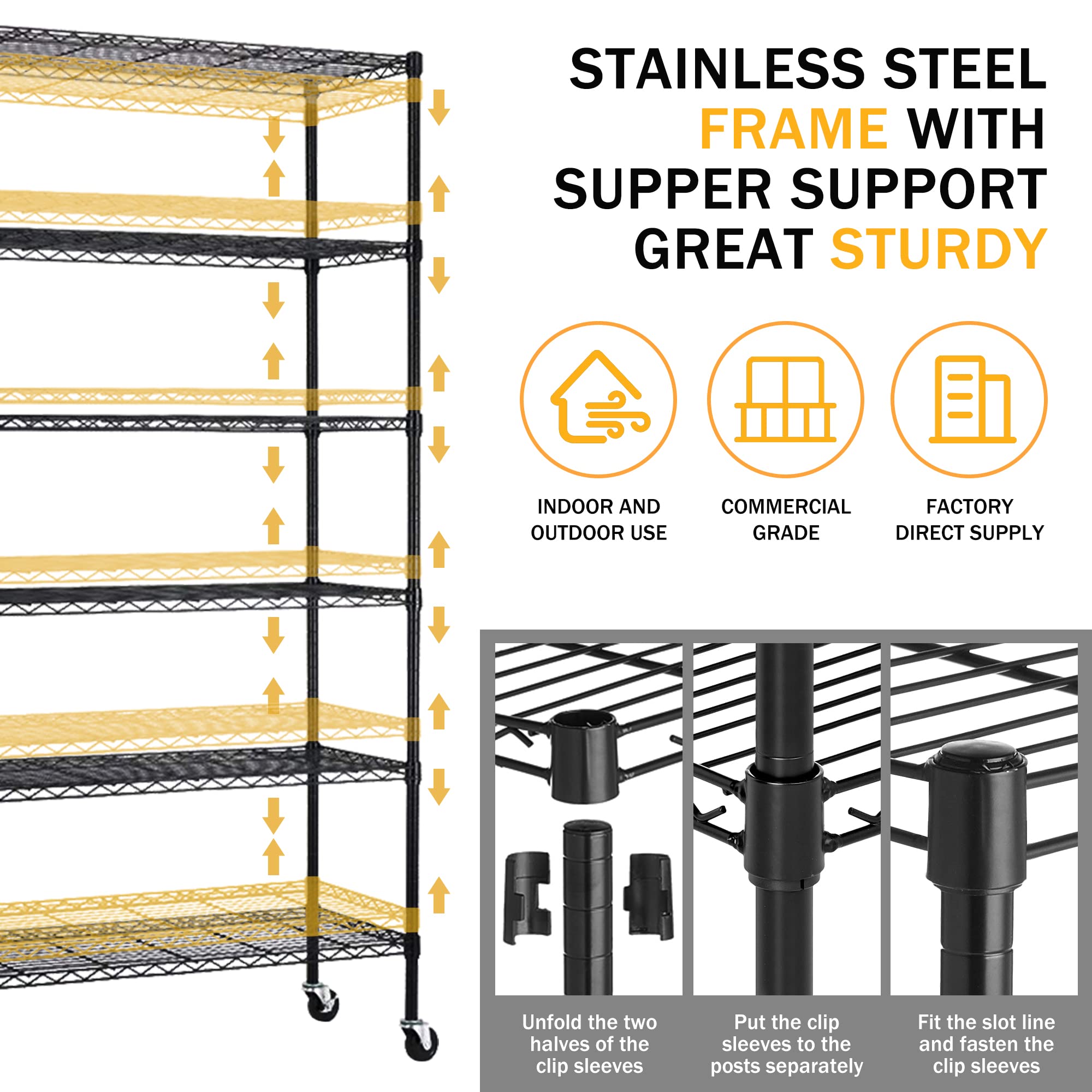 PIKAQTOP 6-Tier Heavy Duty Metal Shelving Unit - 2100LBS Capacity Adjustable Wire Rack for Kitchen, Garage & Pantry Storage | Commercial-Grade Shelves with Wheels & Leveling Feet | Perfect for Home Organization, Warehouse & Retail Use