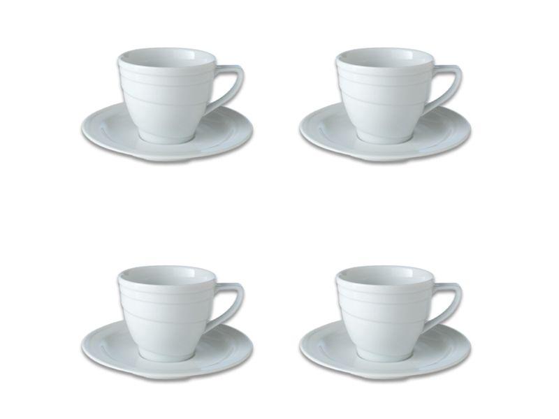 BergHOFF Essentials 8.6oz Porcelain Teacup and Saucer Set of 4 - Elegant Tea Cups for Afternoon Tea, Coffee, and Entertaining Guests