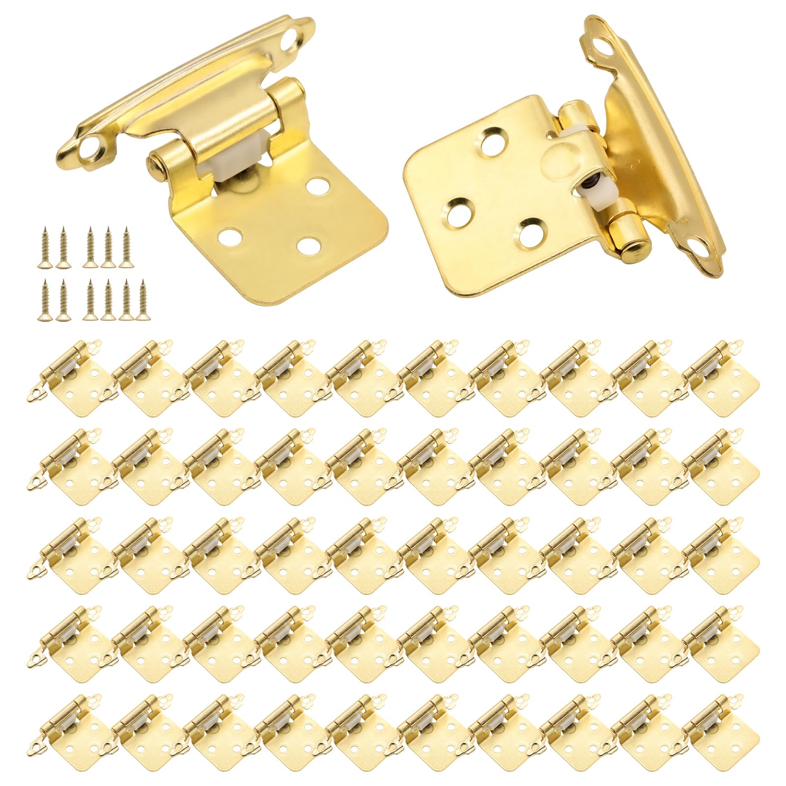 50 Pack (25 Pairs) Gold Cabinet Hinges - 1/2