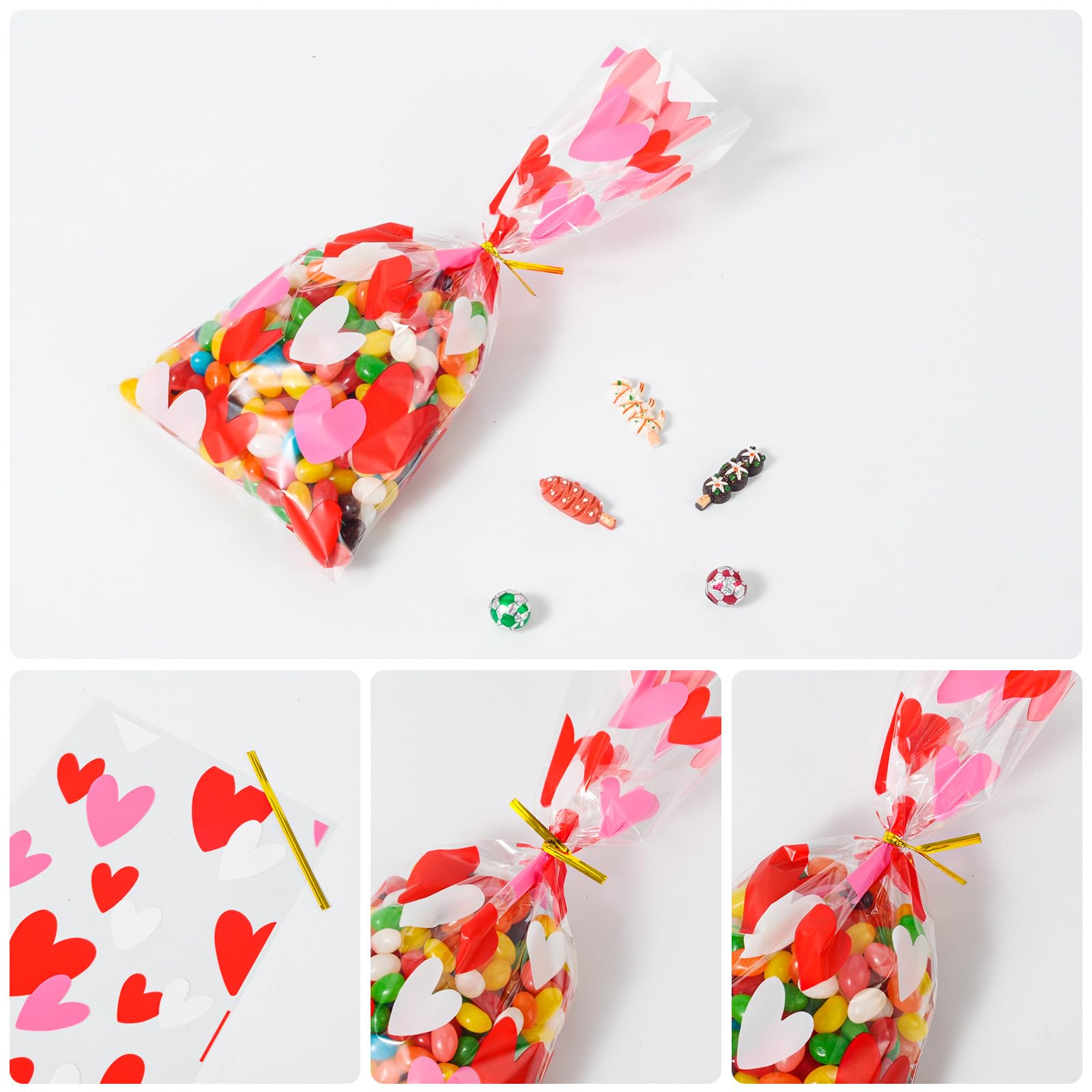 50 Pack Valentine's Day Cellophane Gift Bags with Twist Ties - Red Heart Shaped Treat Bags for Candy, Party Favors, Wedding & Anniversary Supplies - Perfect for Valentine's Gifts, Birthday Parties & Holiday Celebrations
