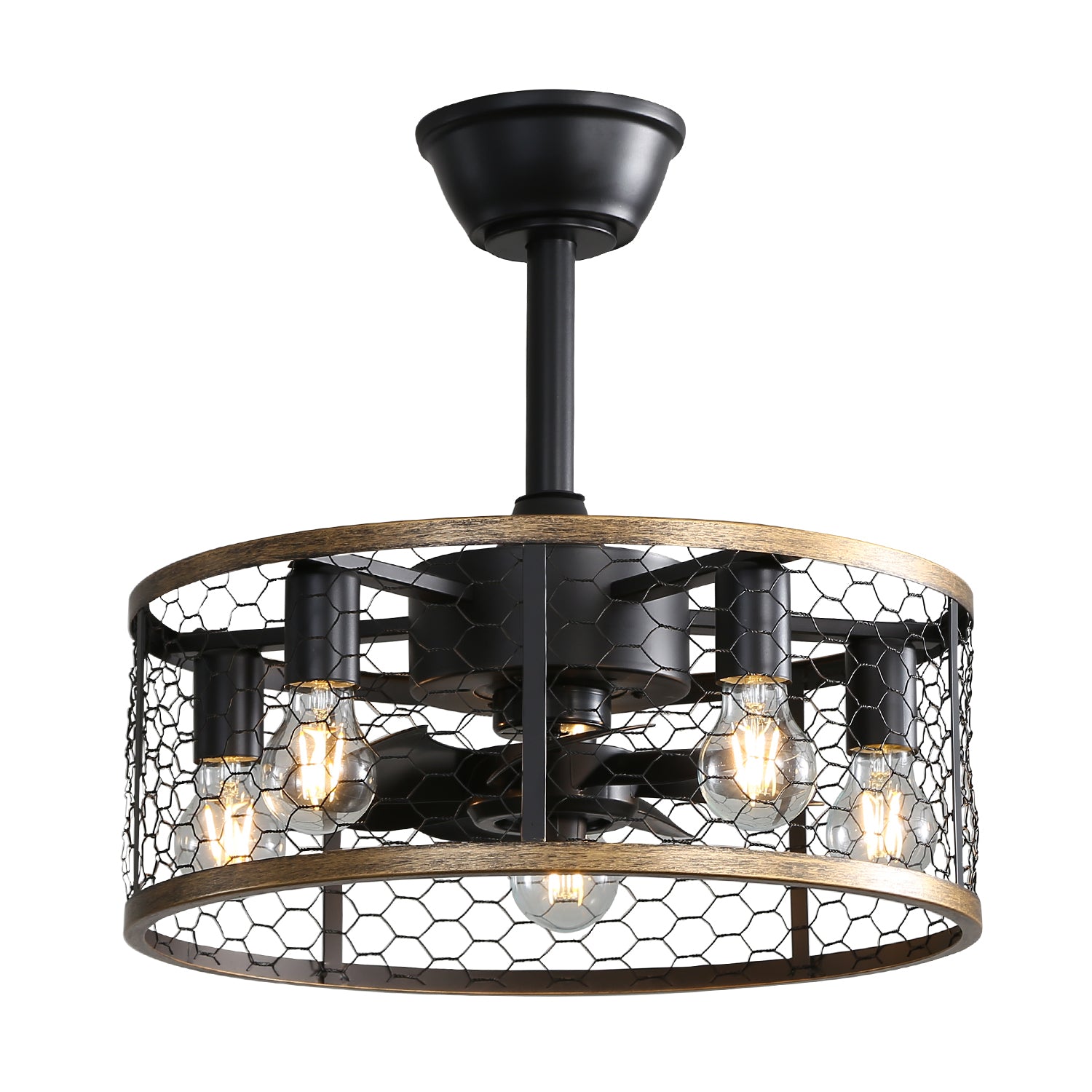 20 Inch Industrial Caged Ceiling Fan with 7 ABS Blades & Remote Control - Reversible DC Motor for Warehouse, Garage, and Workshop Cooling